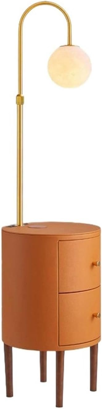 Round Smart LED Bedside Floor Lamp, Desk Lamp with Wireless Charging Stand and USB Port, Bedside Lamp with 2 Wooden Drawers for Bedroom, Living Room, UF