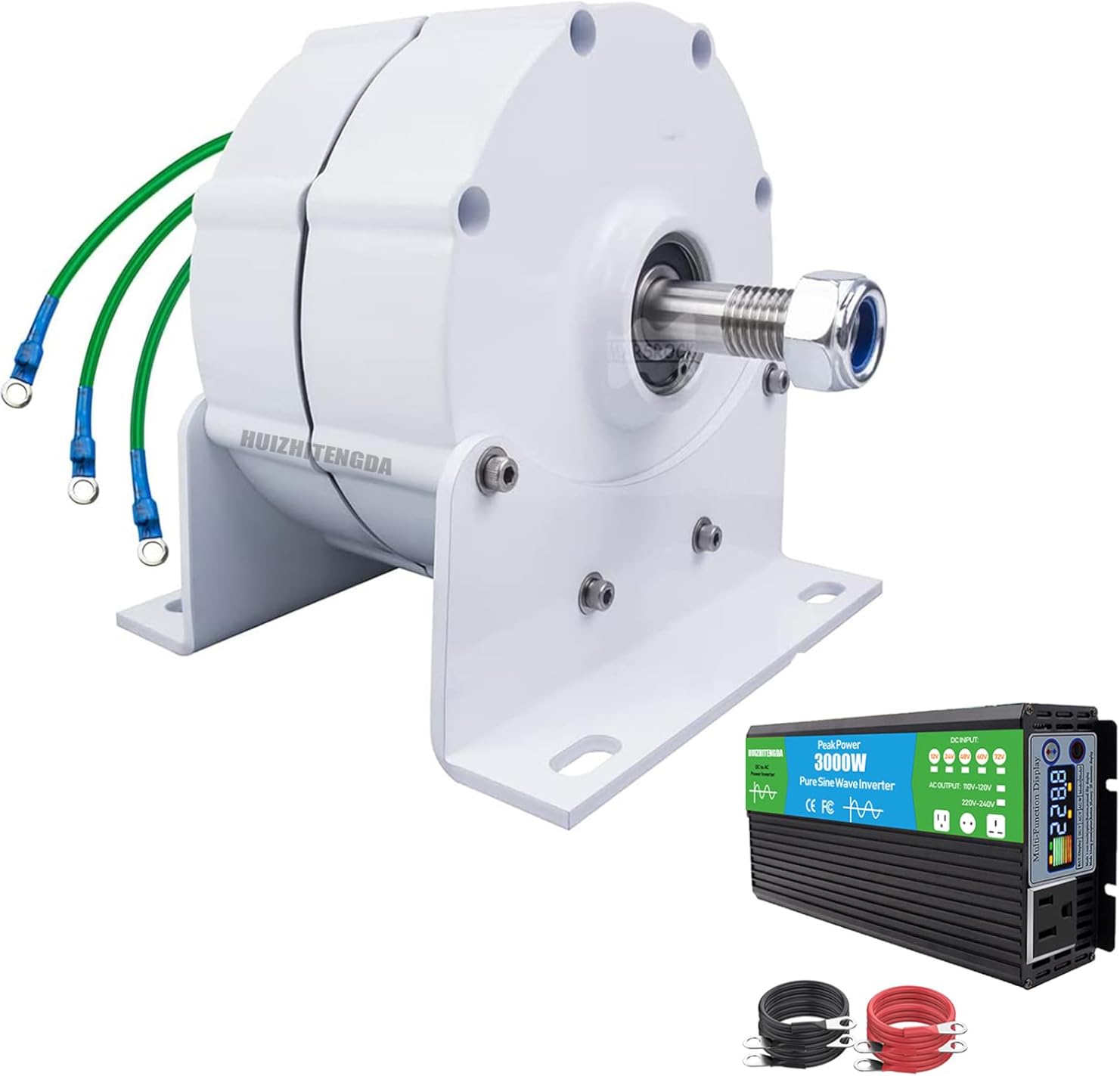 12V-220V Gearless Permanent Magnet Generator, 2000W Low Speed AC Alternator Generators with Base Use for Wind Turbine Water Turbine