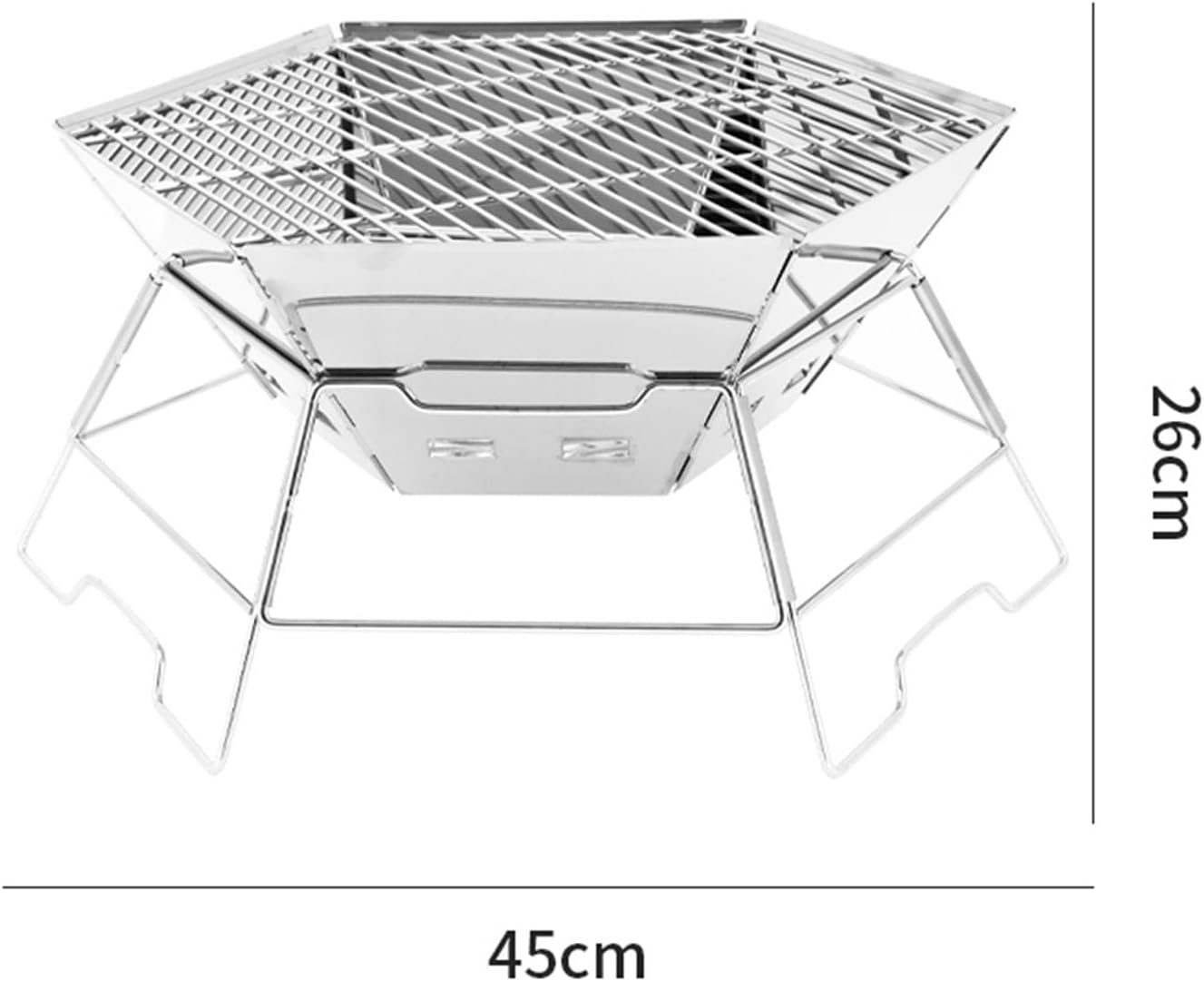 Portable BBQ Charcoal Grill 304 Stainless Steel Camping Fire Pit,Large Cpacity Hexagonal Collapsible Campfire Grill with Carrying Bag