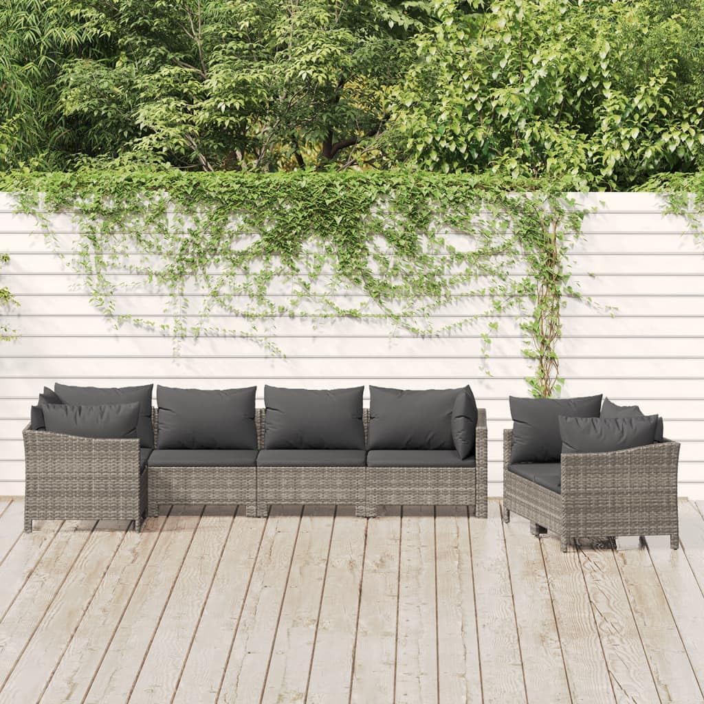 7 Piece Patio Lounge Set with Cushions Gray Poly Rattan,Stylish Rattan Patio Lounge Set with Modular Design and Comfortable Cushions Furniture Sets for Patio, Lawn & Garden