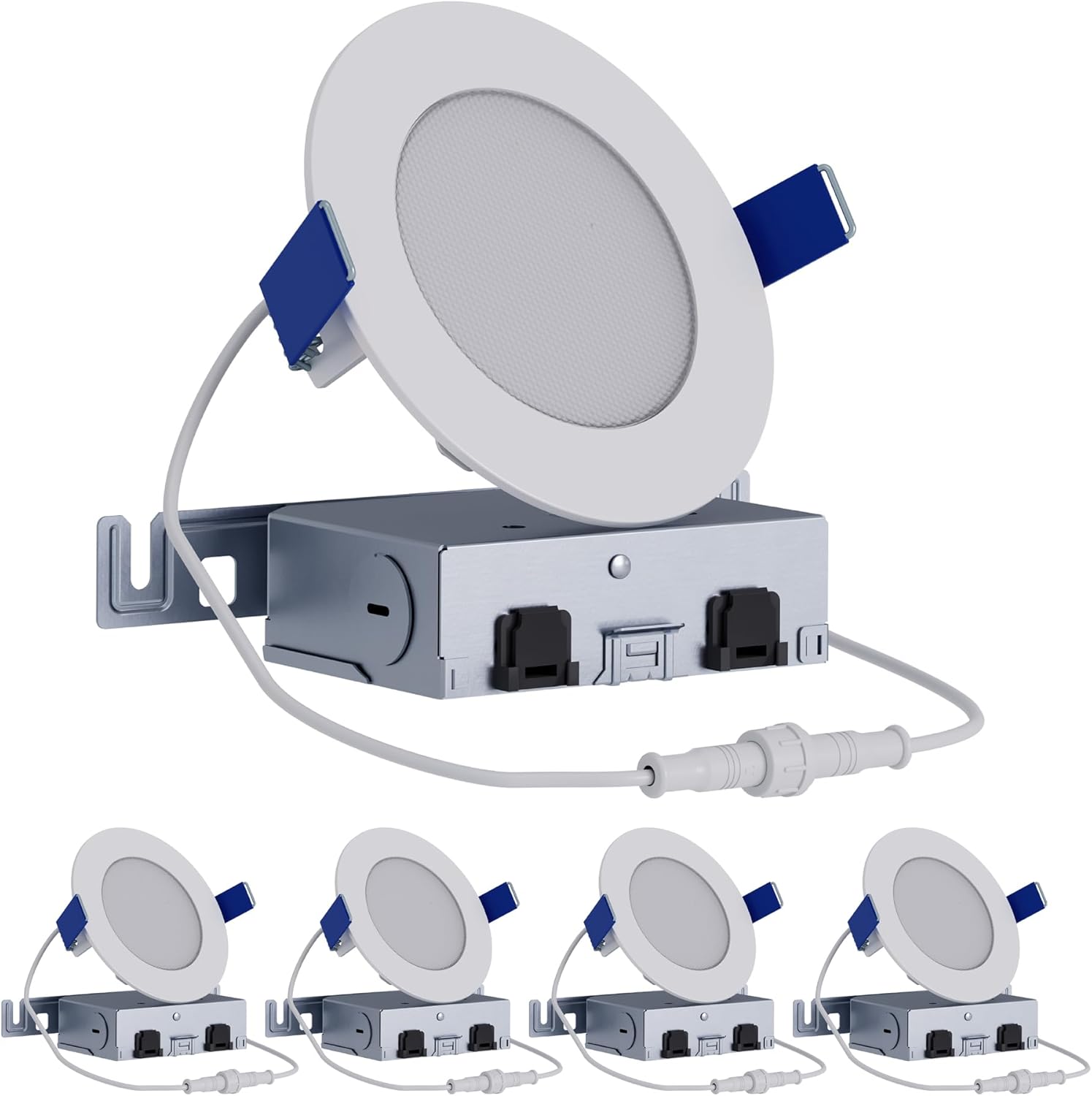 HALO 4 inch LED Recessed Ceiling Light 4-Pack Canless Dimmable with Selectable Lumens and Selectable Color Temperature 2700K-5000K Indoor Outdoor Wet Location Airtight Ultra Slim HLB4LSFS5-4PK