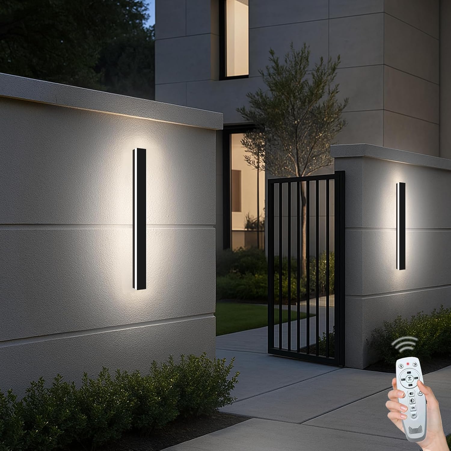 31.49 Inch Outdoor Wall Lights, Ip65 Waterproof Linear Led Modern Wall Sconce, 3CCT Color Selectable LED Strip Porch Lights with Remote Dimming Lighting Fixture Acrylic Anti Rust