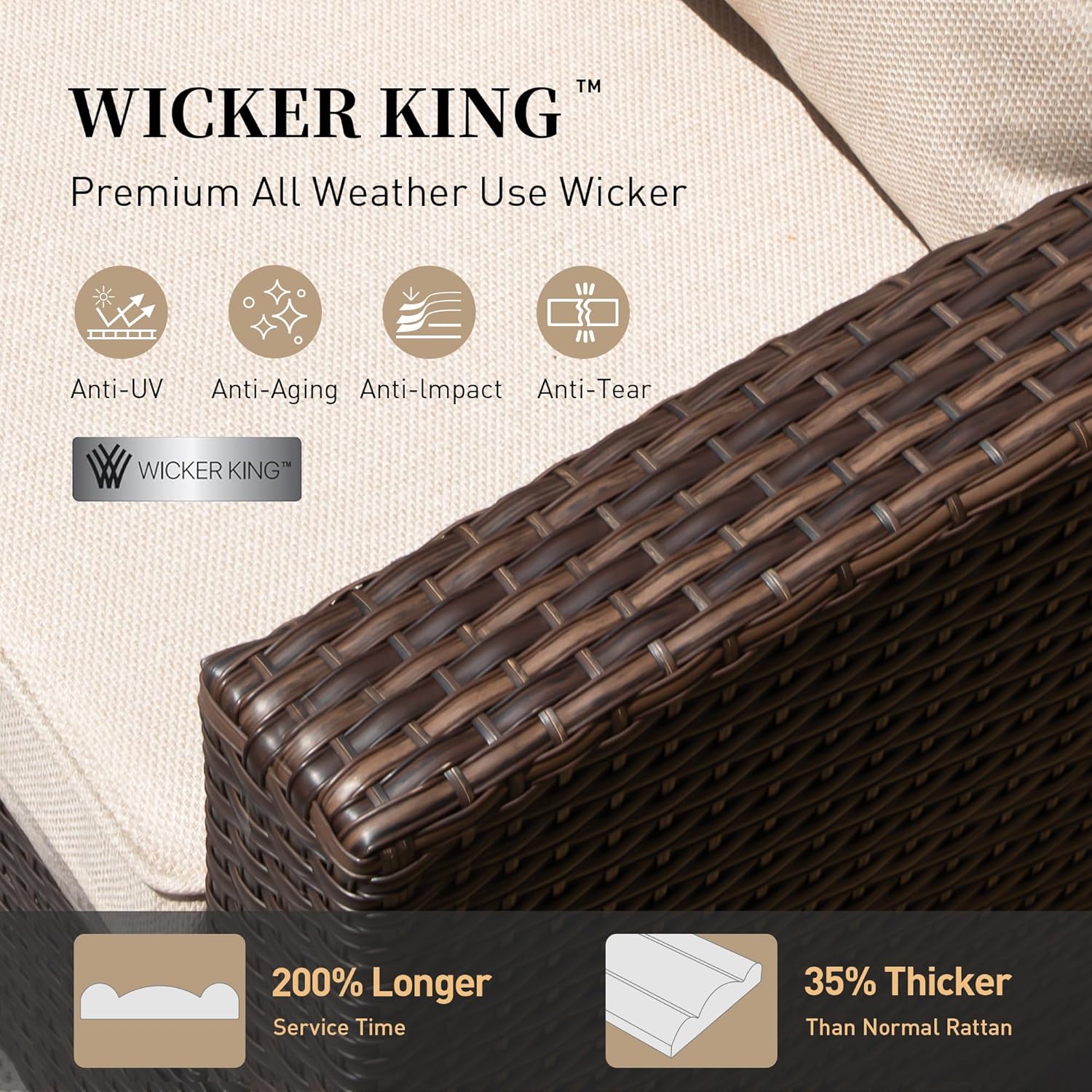 Patio Furniture Set Outdoor Furniture Brown Wicker Rattan Patio Conversation Sets with Cushion Outside Sofa Set,6 Pieces with Rectangular Firepit Table,9 Seats,Beige