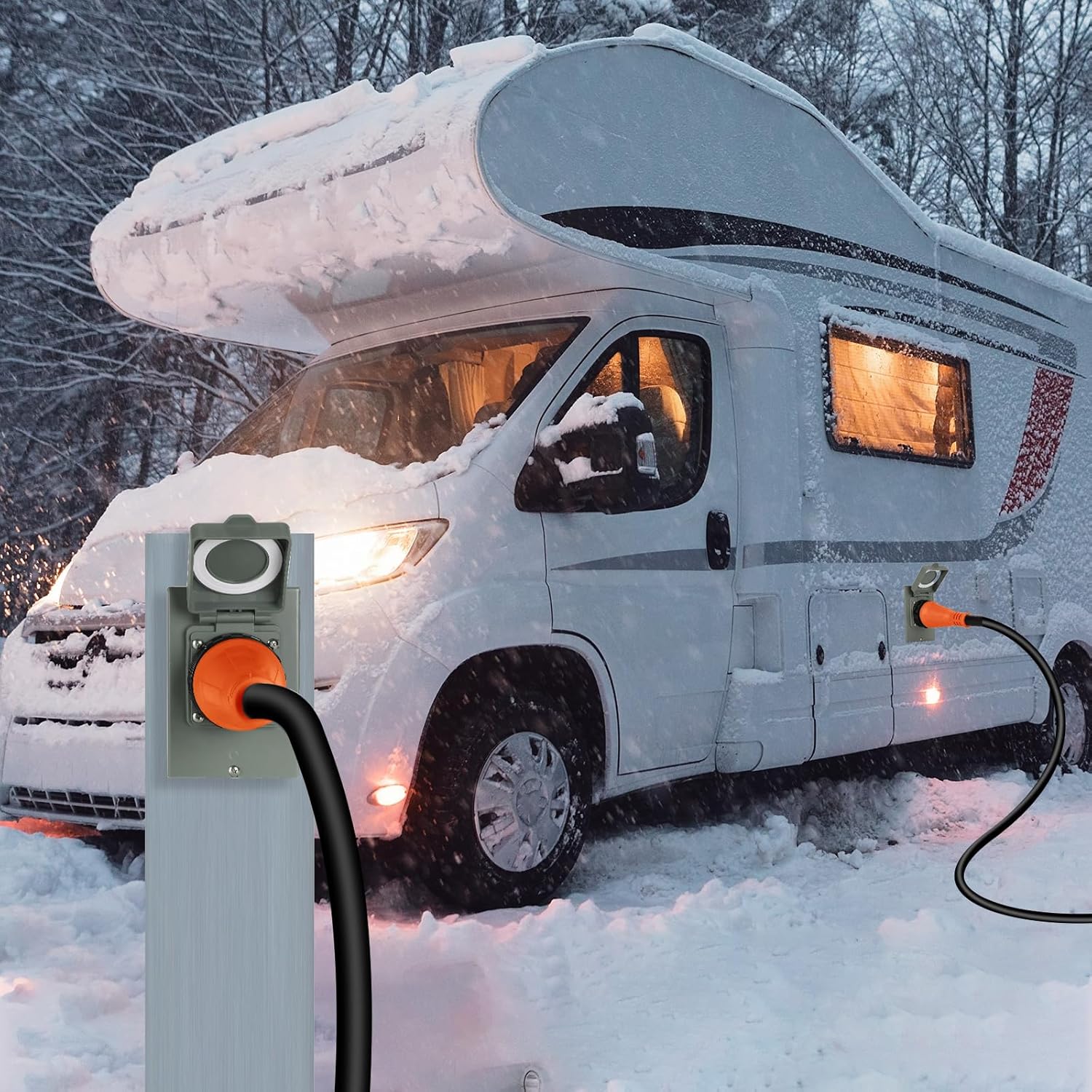 WELLUCK 50 Amp 25FT RV Power Extension Cord with Cord Organizer, Heavy Duty NEMA 14-50P to SS 2-50R RV Twist Locking Adapter Plug for RV Camper and Generator to House,RV Gauge, ETL Listed