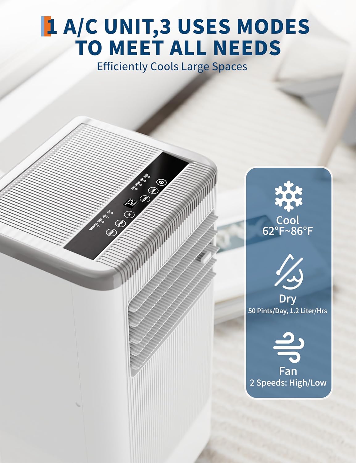 8000 btu Portable Air Conditioner 3 Speeds & Sleep Mode, 3 in-1 Cooling AC Portable Air Conditioner for Room, Standing Air Conditioner for Room, Ventless Floor Air Conditioner Unit Portable