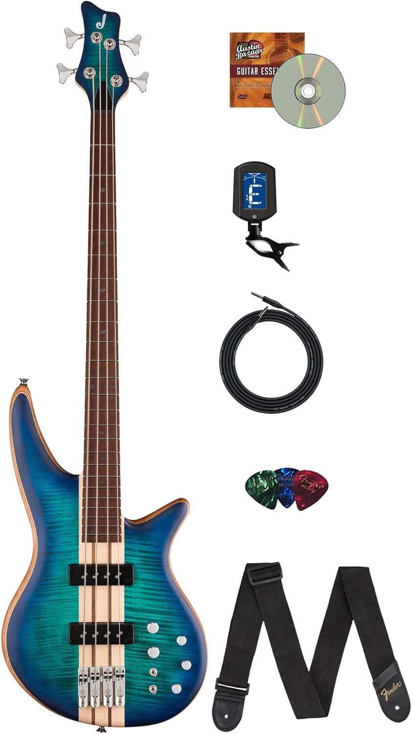 Jackson Pro Series Spectra Bass SBFM IV Chlorine Burst Bundle with Cable, Tuner, Strap, Picks, and Austin Bazaar Guitar DVD