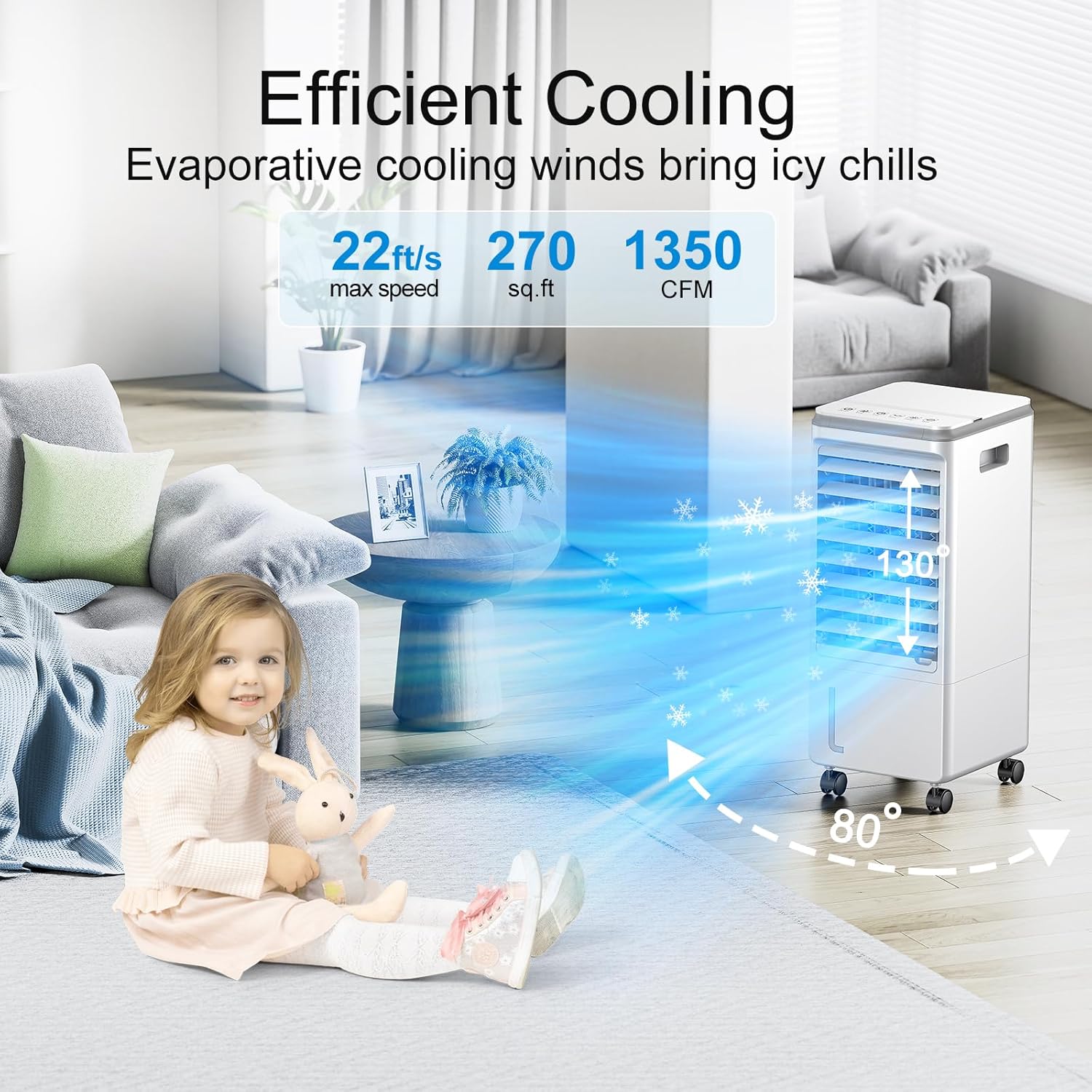 Portable Air Conditioners, 3-IN-1 Evaporative Air Cooler, Swamp Coolers w/ 2 Ice Pack, 1.85 Gal Water Tank, 4 Modes, 80° Oscillation, 7H Timer, Portable Ac for Bedroom, Room, Indoor White