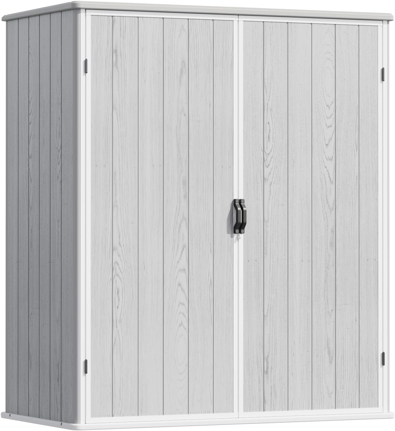 Devoko 5 x 3 Resin Outdoor Storage Shed with Floor - Waterproof Plastic Outdoor Tool Cabinet with Lockable Doors for Patio Furniture, Pool Accessories, Garden Tools (Light Gray)