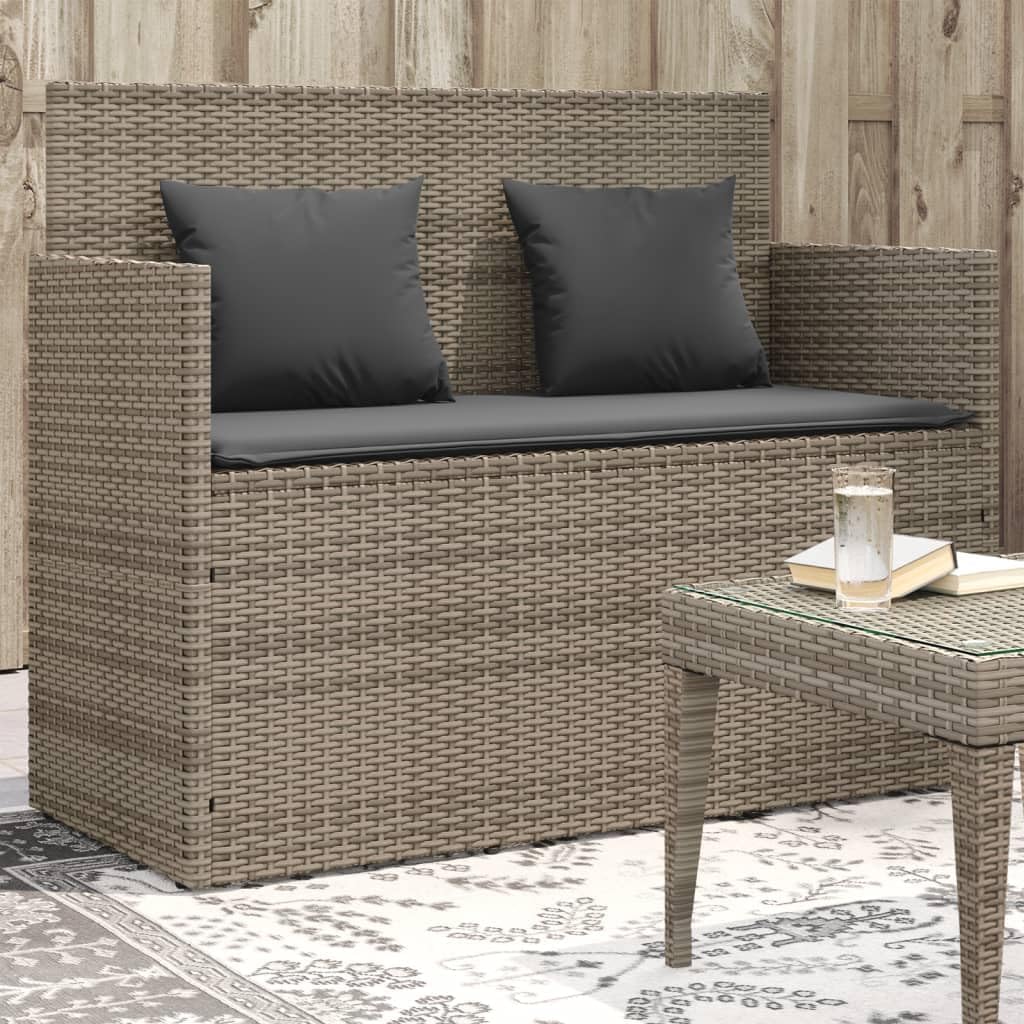 Patio Benches Patio Bench with Cushions Gray Poly Rattan,Stylish Patio Bench with Storage for Outdoor Relaxation and Organization Outdoor Furniture & Accessories