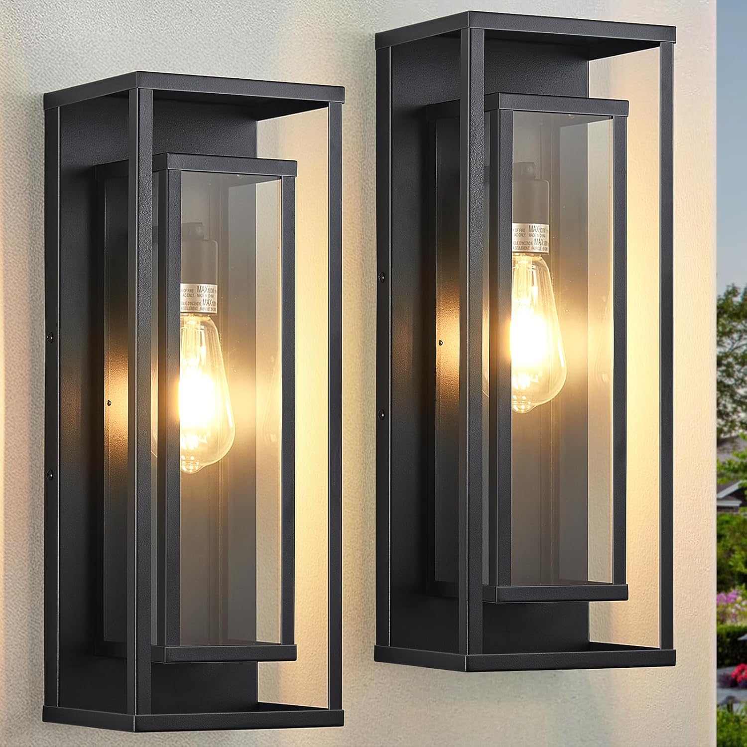 AIBISDO 18In Large Outdoor Wall Light -2 Pack, Black Exterior Lighting Fixture, Outdoor Wall Lantern with Clear Glass Shade, Waterproof Porch Light for Patio, Garage, Front Door（Black）
