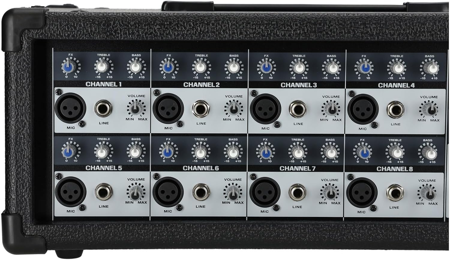 Rockville RPM85 2400W Powered 8 Channel Mixer, Bluetooth, USB/SD, 5 Band EQ, Adjustable Echo/Delay, +15V Phantom Power, for Live Music and Events