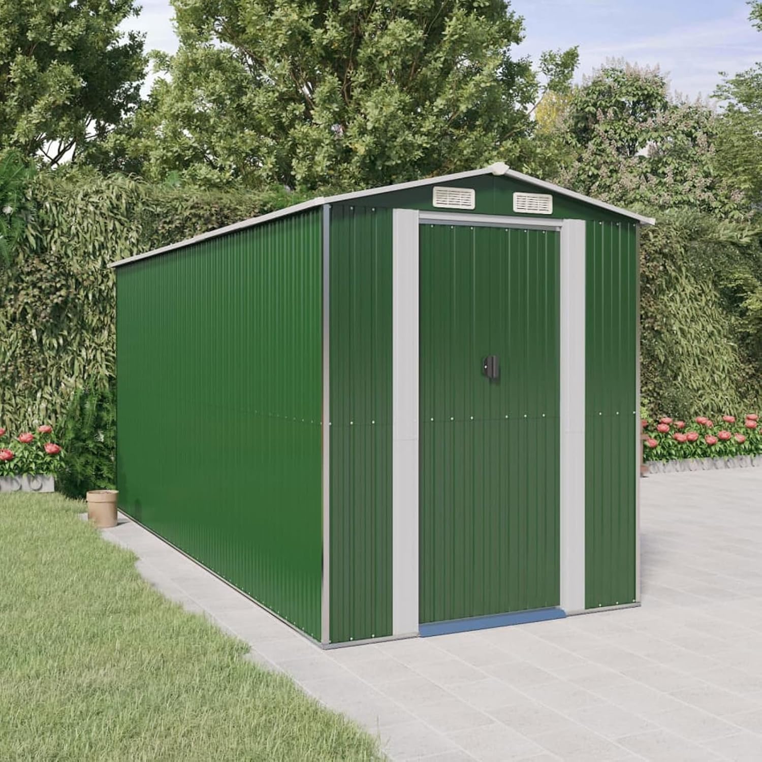 Garden Shed Garden Tool Storage Shed with Vent, Outdoor Galvanized Steel Storage House Storage Organizer with Door for Backyard, Garden, Patio, Lawn - Green 75.6