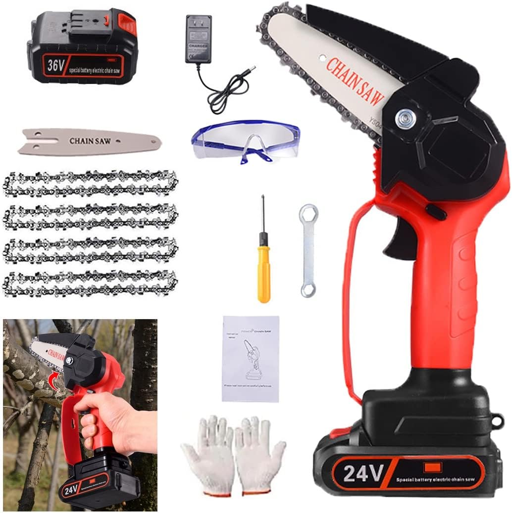 Mini Chainsaw,Chain Saws, Cordless Battery Power,4 Inch Electric Battery Powered Chainsaw Small,Portable One-Hand Handheld, 36V Rechargeable Operated for Tree Trimming, Branch and Wood Cutting