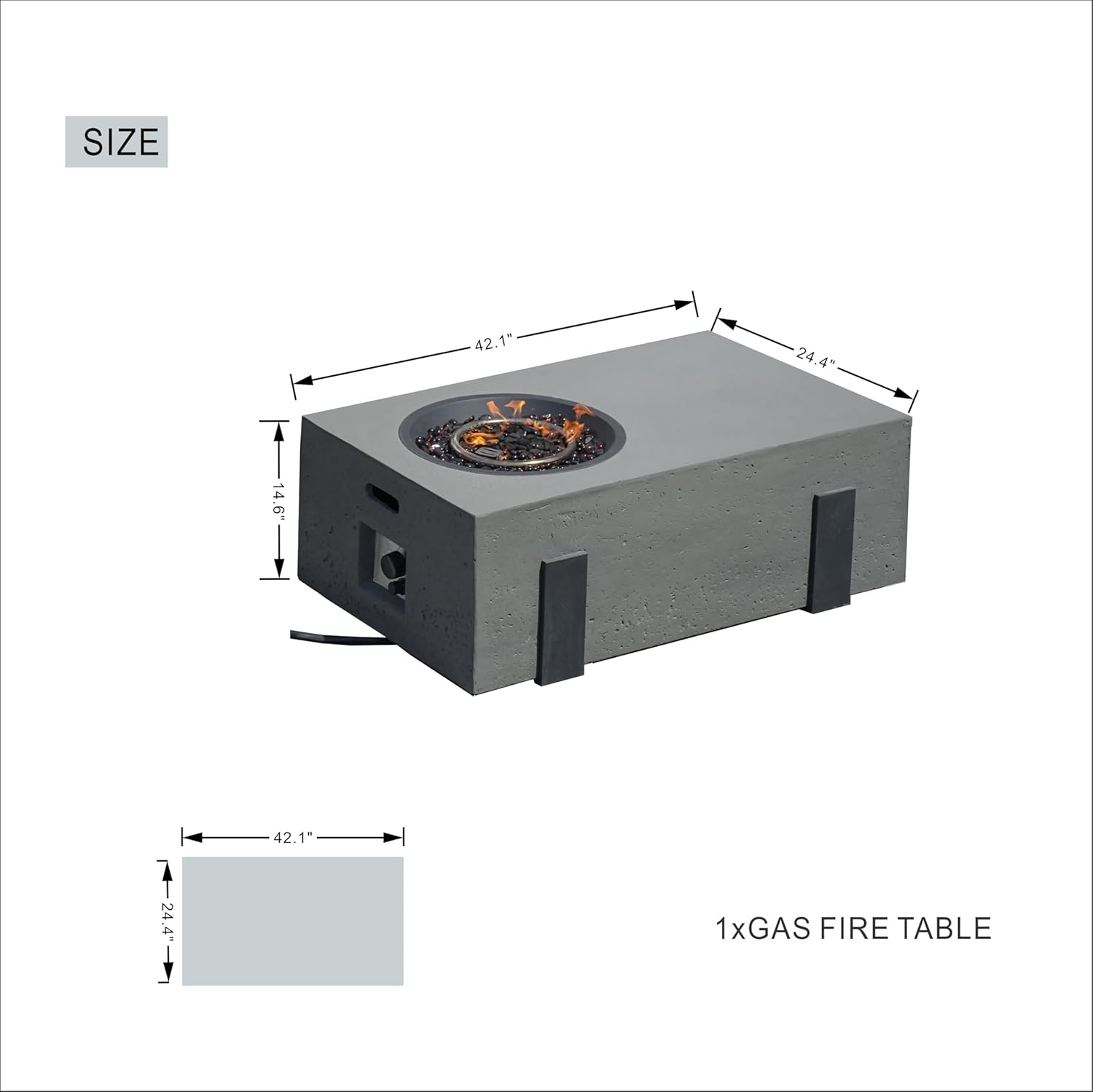 2 Piece 42-Inch Outdoor Fire Pit Table with 40,000 BTU Propane Gas, 3 in 1 Fire Pit, Baking Sheet, Wind Guard & 16-Inch Tank Side Table for Garden, Backyard, Deck & Pool, Grey
