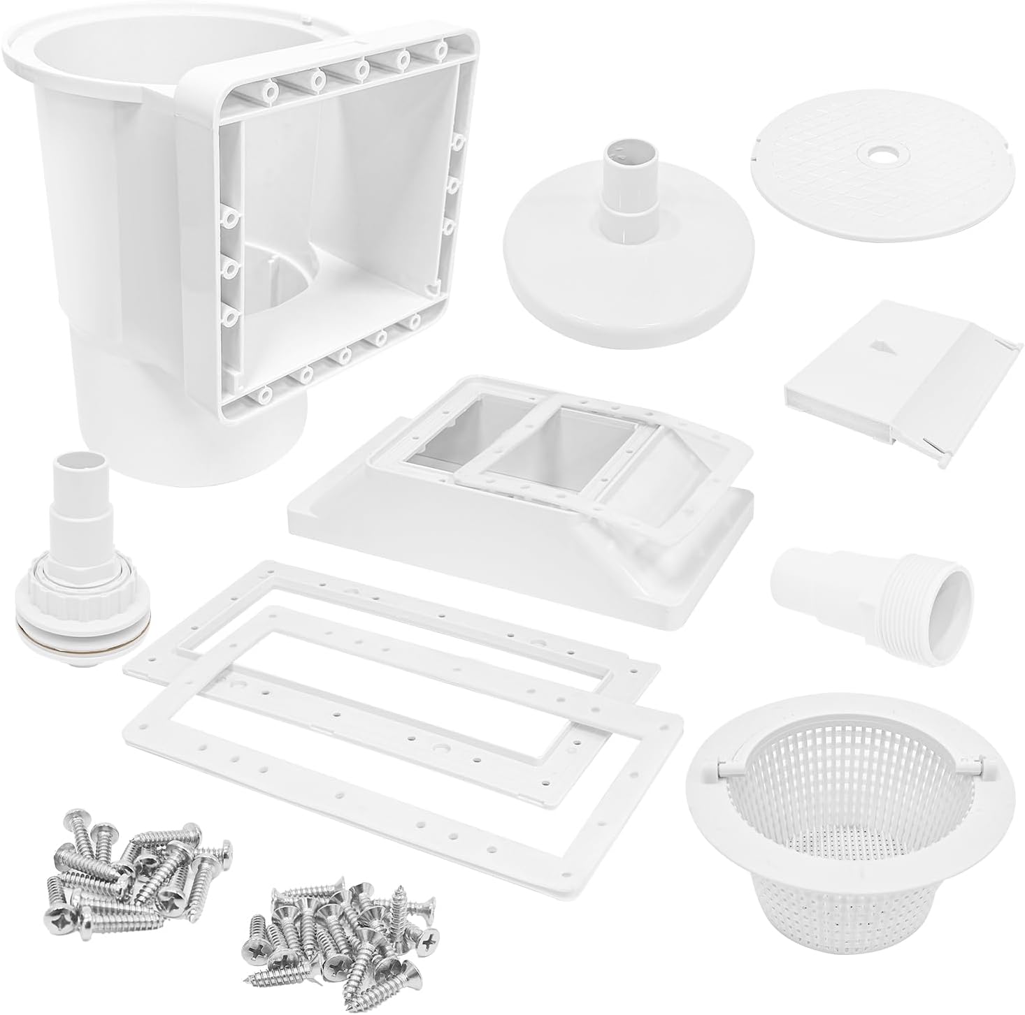 Through Wall Skimmer Pool Kit, Wide Mouth Opening for Above Ground Pools with Floating Weir, Basket, Hose Adapters, Vacuum Plate and Return Fitting, Above Ground Pool Skimmer