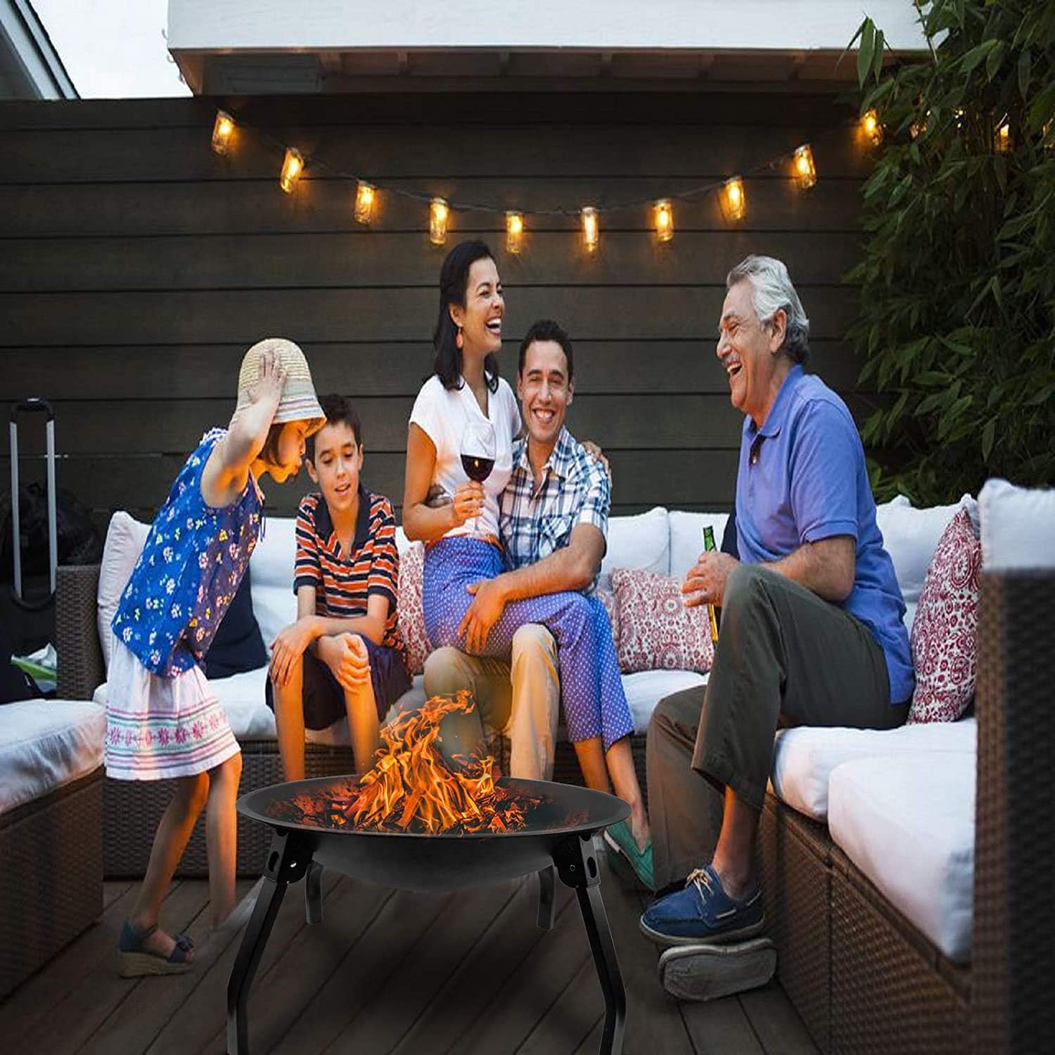 ItzZa Foldable Round Fire Bowl, with Firepalce Poker Waterproof Cover 22 Inch Patio Firepit, Outdoor Camping Fire Pits