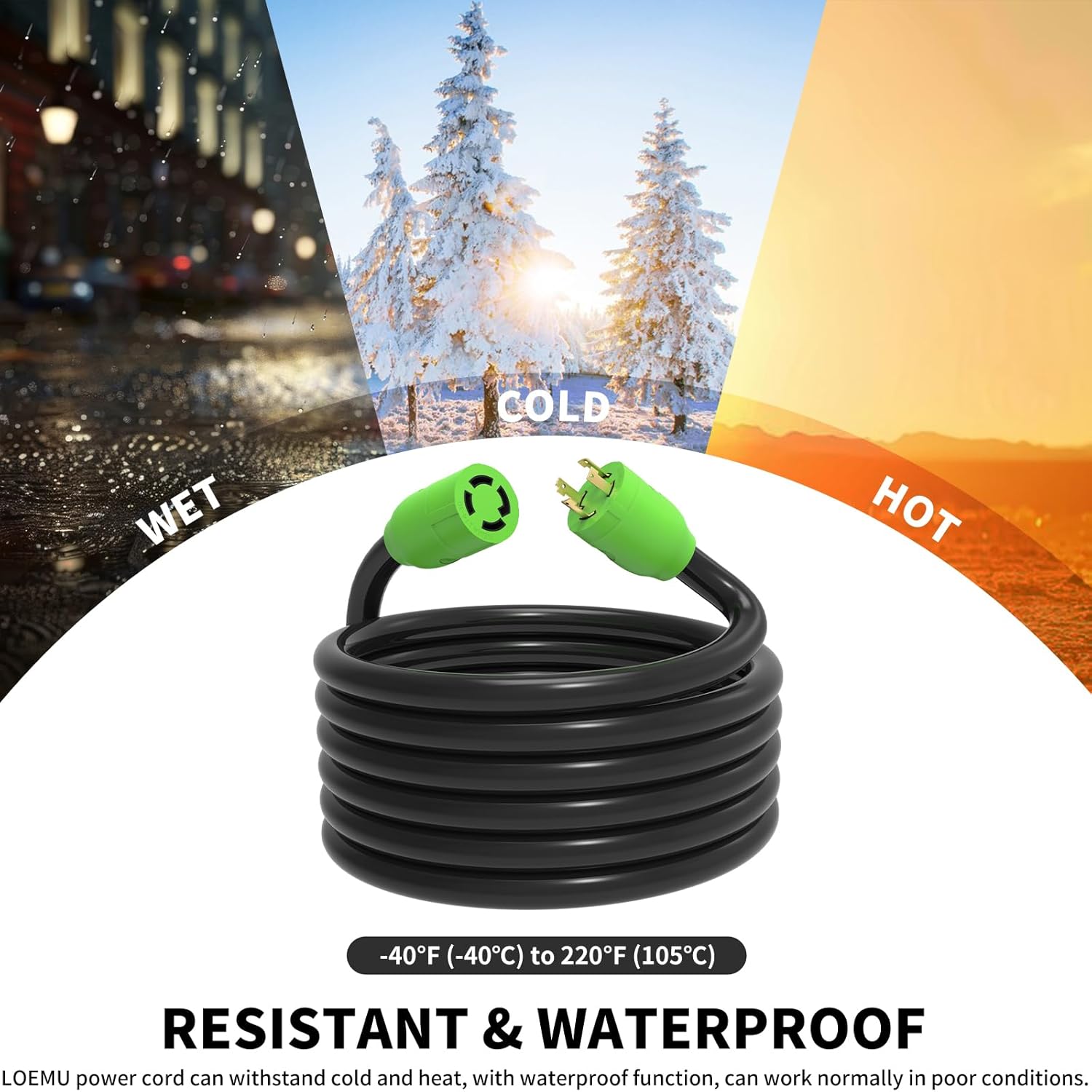 50FT 30 Amp Generator Extension Cord, NEMA L14-30P/L14-30R 10 Gauge Twist Lock Cord 4 Prong, STW Heavy-Duty Waterproof Generator Cord Black