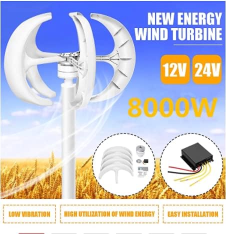 8000W 12V 24V 5 Blades Vertical Axis Wind Turbines Generator Lantern Motor Kit for Home Hybrids Streetlight Use Electromagnetic,12v