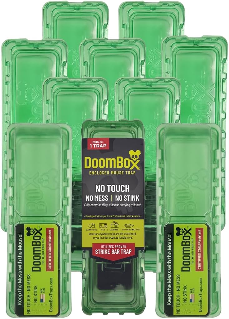 DoomBox™ Green Enclosed Mouse Trap | Keeps The Mess with The Mouse | Patented Click-It™ Closure Technology | Safe for Kids & Pets | Certified Child Resistant | Made in USA (10-Pack Green)