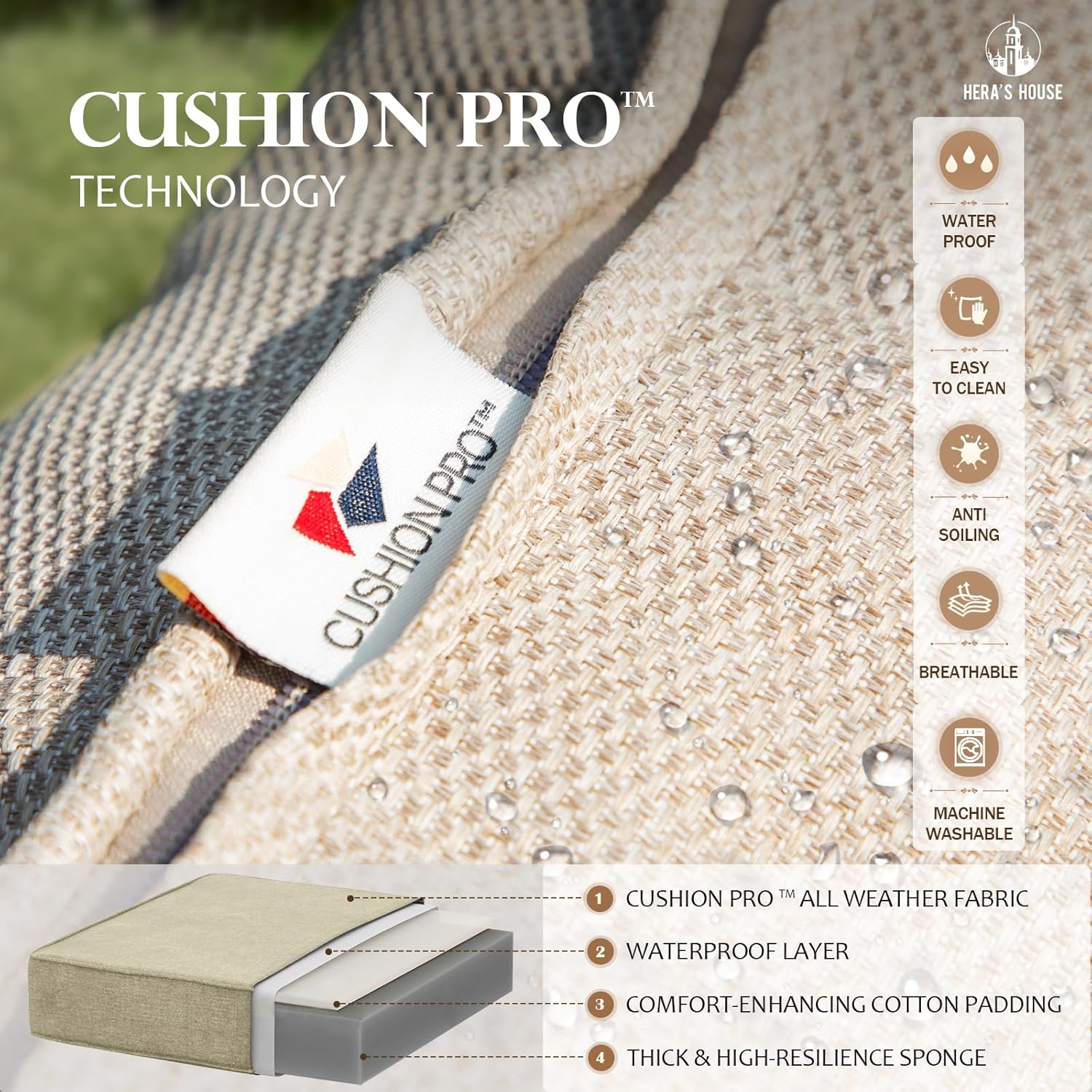 HERA'S HOUSE 6 Pieces Patio Furniture Set with Fire Pit Table, 2 x Swivel Chair, 2 x Ottoman, 3-Seat Sofa with 45