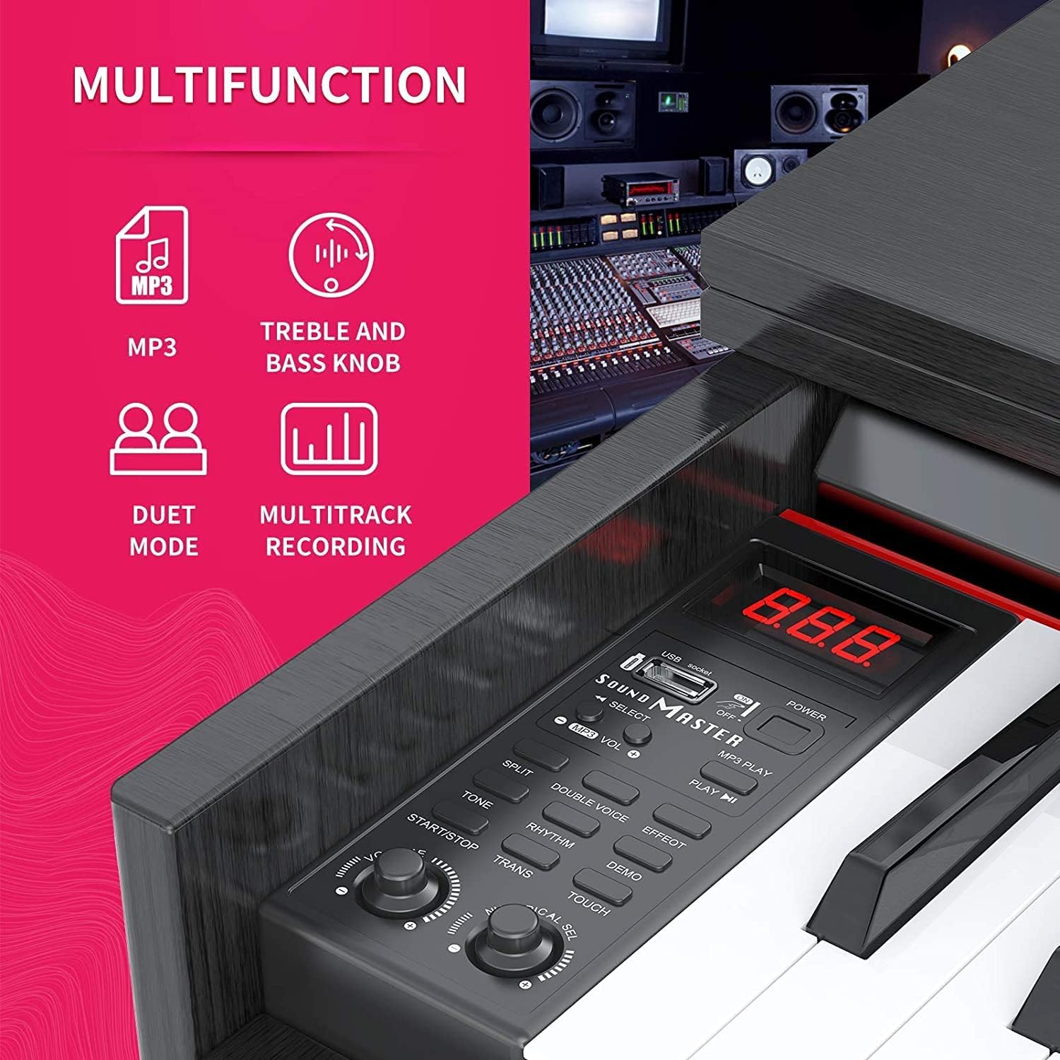 Setting 88-Key Weighted Digital Piano, Electric Upright Piano with 3-Pedal Unit Board, LCD Screen, Multi-Functional Full Size and Power for Beginner/Adult (Black without Bench) 53.5 x 29.9 12.2 Inch