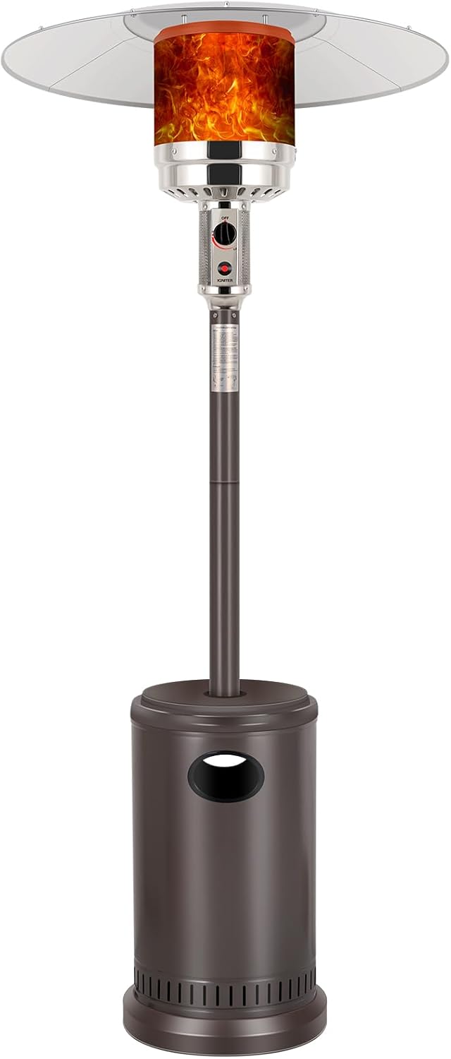 Hykolity 50,000 BTU Patio Heater with Sand Box, Table Design, Double-Layer Stainless Steel Burner, Wheels, Tip-over Protection System, Outdoor Heater for Home and Residential, Brown