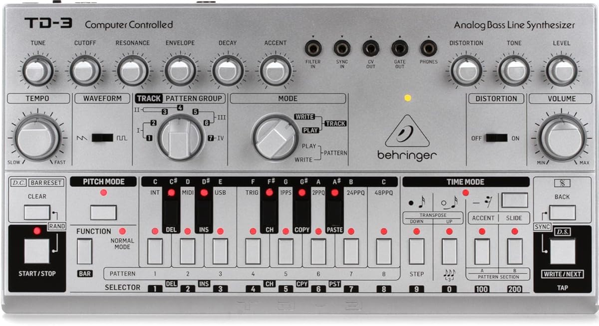 Behringer TD-3-SR Analog Bass Line Synthesizer with VCO, VCF, 16-Step Sequencer, Distortion Effects and 16-Voice Poly Chain