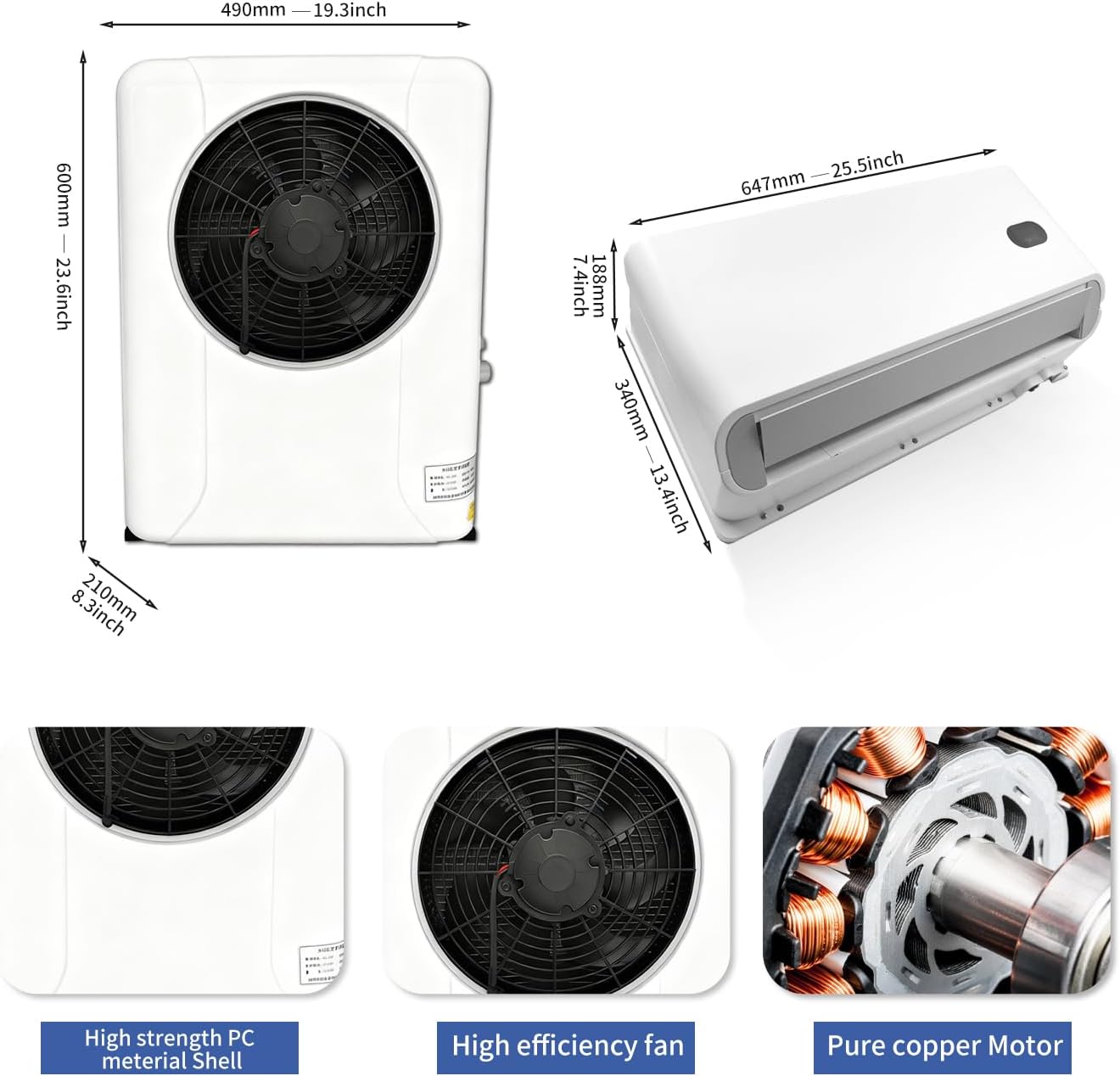 Aspligo 12v Semi Truck Air Conditioner 10000BTU Split Parking Air Conditioner 12 volt ac unit for truck Motorhome Tractor Trailer Camper Van RV Automotive RV SUV Bus Boat excavator off-road