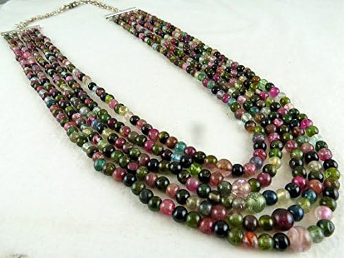 5 Line Natural MULTI TOURMALINE Rondelle BEADS Necklace 22 INCHES 8MM TO 4MM
