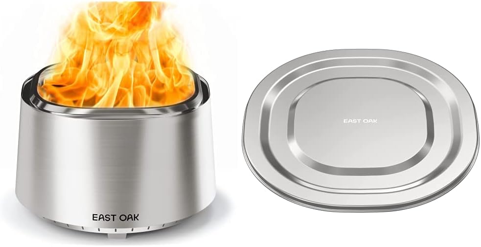 EAST OAK 29'' Smokeless Fire Pit and Lid Combo for Outdoor Bonfire