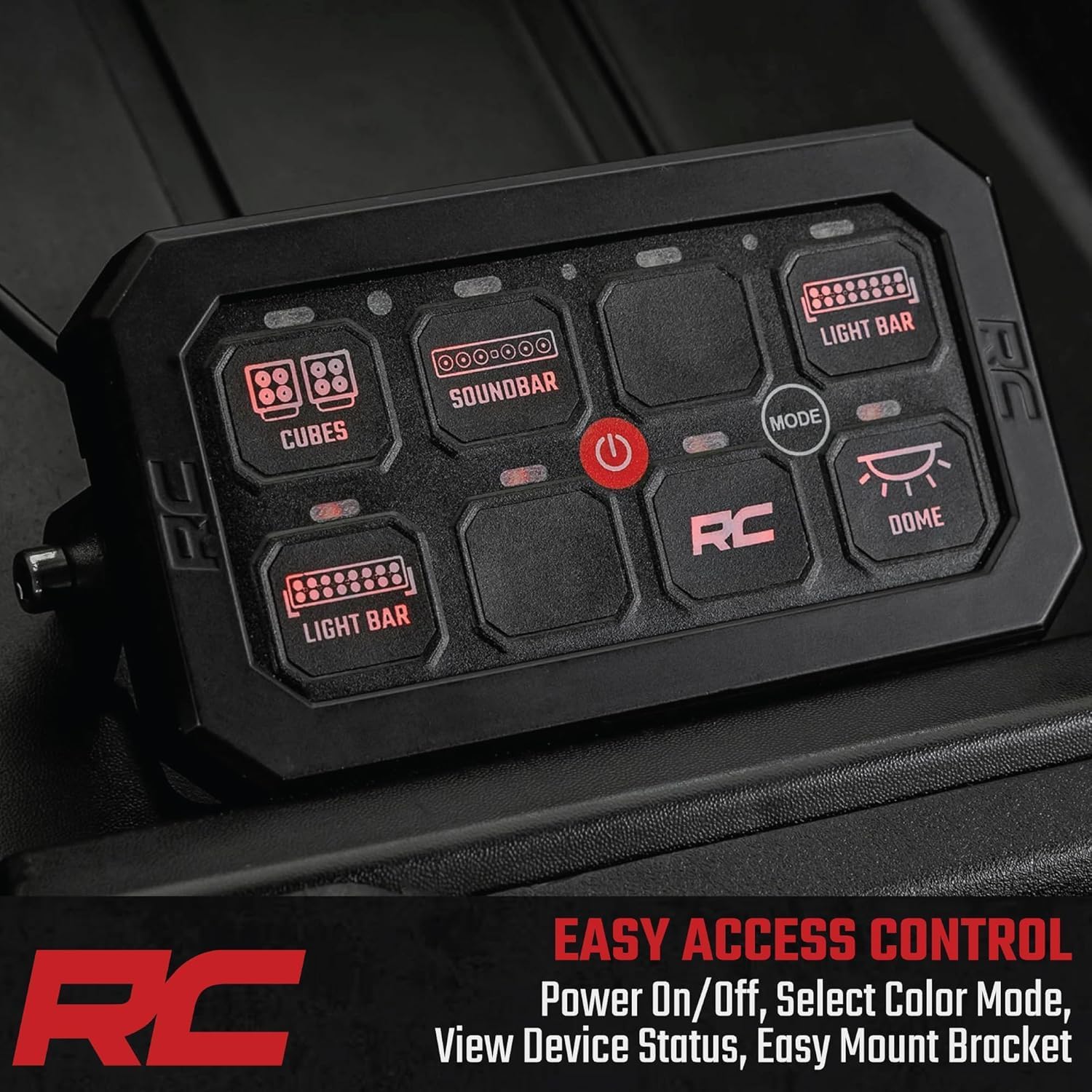 Rough Country 8-Gang Bluetooth RGB Backlit Switch Panel & Relay System - Universal Light & Off-Road Accessory Controller for Truck, Jeeps, UTV, 60A