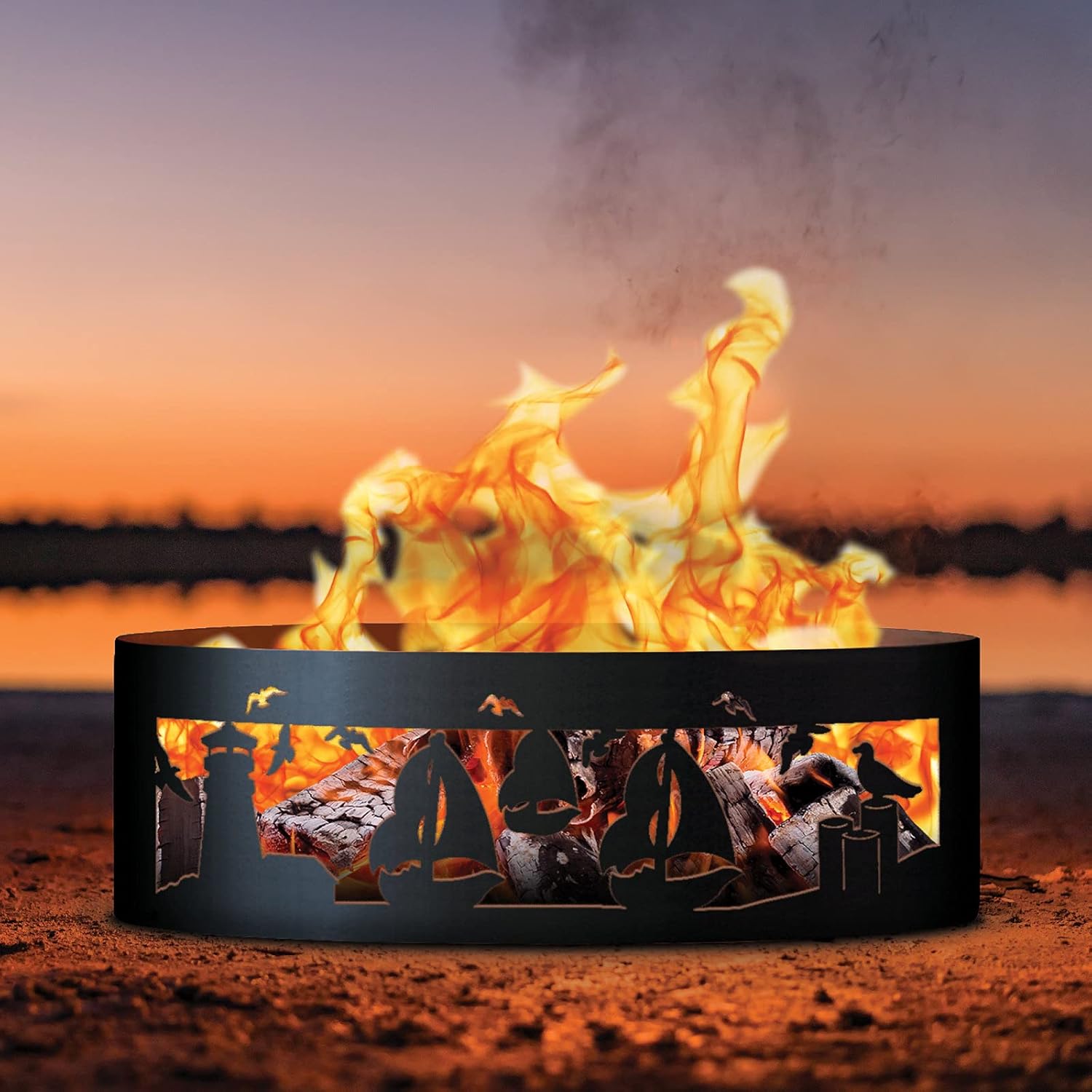 PD Metals SBFR01060 Sailboat Unpainted 12 in. Tall 60 in. Diameter Outdoor Fire Ring - 60 x 60 x 12 in. - Rustic Black Color