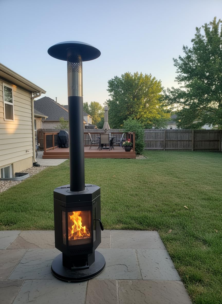 ONLYFIRE OUTDOOR LIVING Wood Pellets Patio Fire Pit, Heavy Duty Firepit with Glass Window, Outdoor Fireplace for Patio, Backyard, Garden, FP058