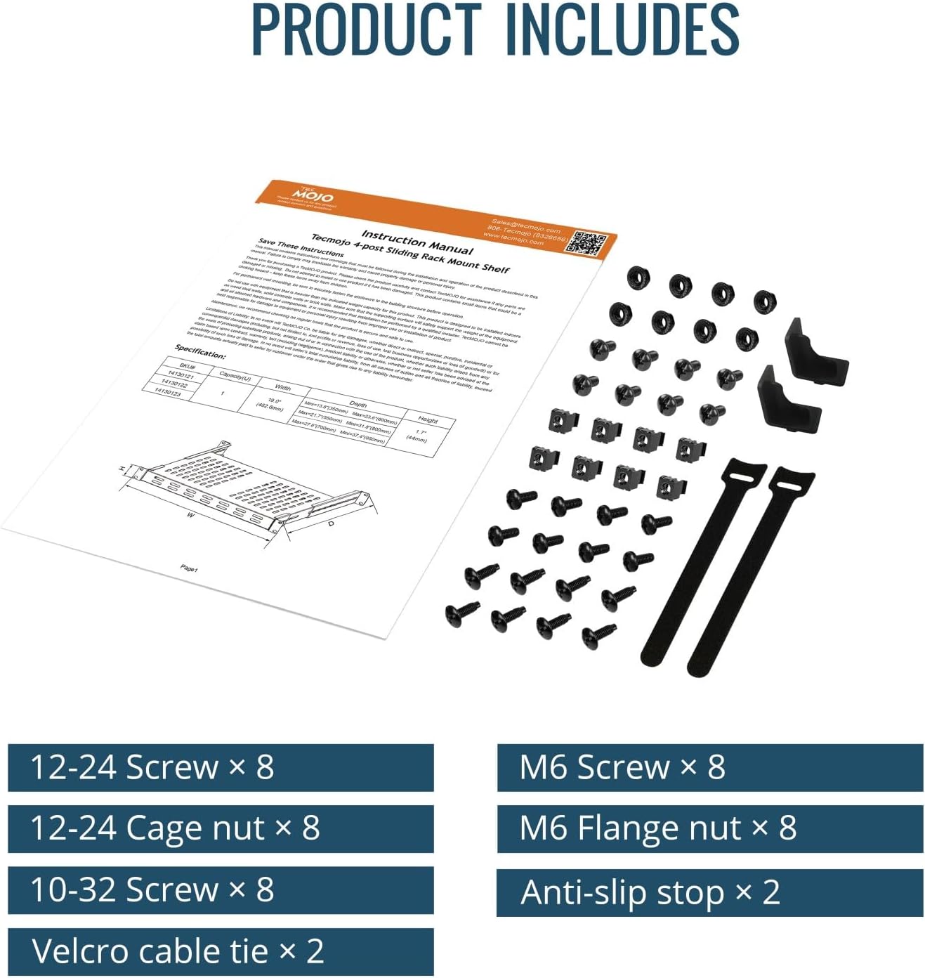 Tecmojo 1U 4-Post Vented Server Rack Mount Shelf,21.7in Deep with Adjustable Depth 13.5-31.8 Inch,Supports to 242 lbs,Universal Tray for 19 Inch AV/Network Equipment Rack,Black