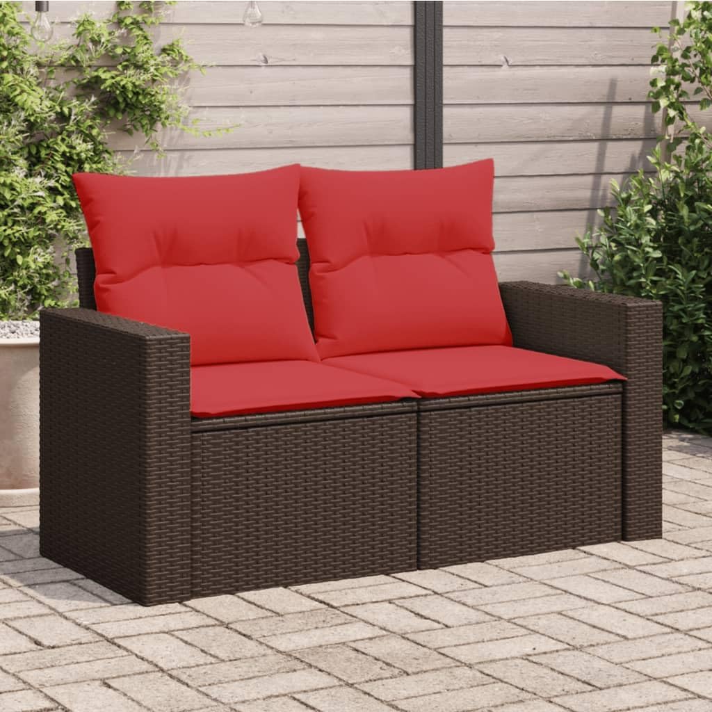 Brown Poly Rattan Patio Sofa with Cushions 2-Seater Outdoor Furniture Set with Removable Washable Covers and Storage Function Water-Proof Bag for Comfortable Seating