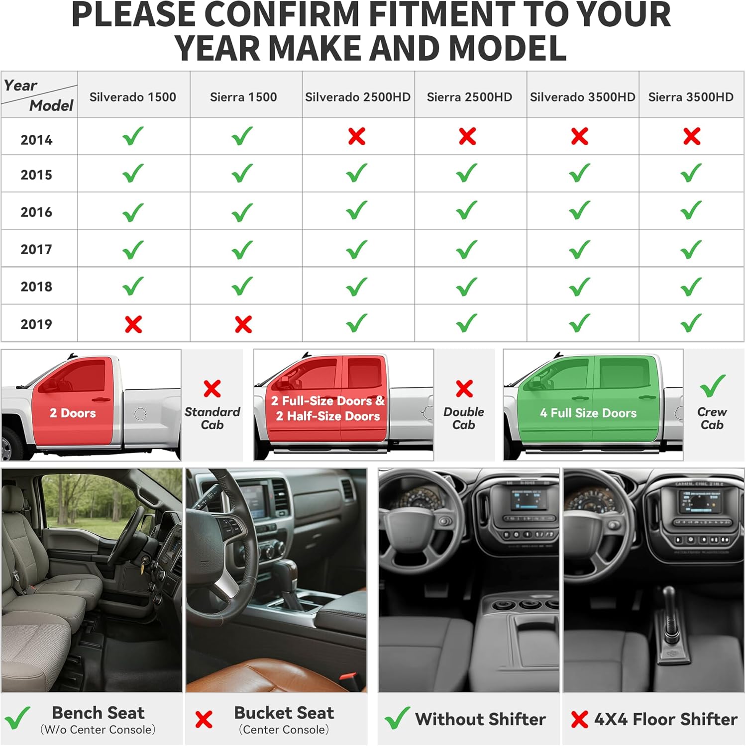 YITAMOTOR Floor Mats for 2014-2018 Silverado/Sierra 1500, 2015-2019 2500HD/3500HD Crew Cab, Custom Fit All Weather TPE Rubber Floor Liners, Chevy Silverado/GMC Sierra Accessories, 1st & 2nd Row, Black