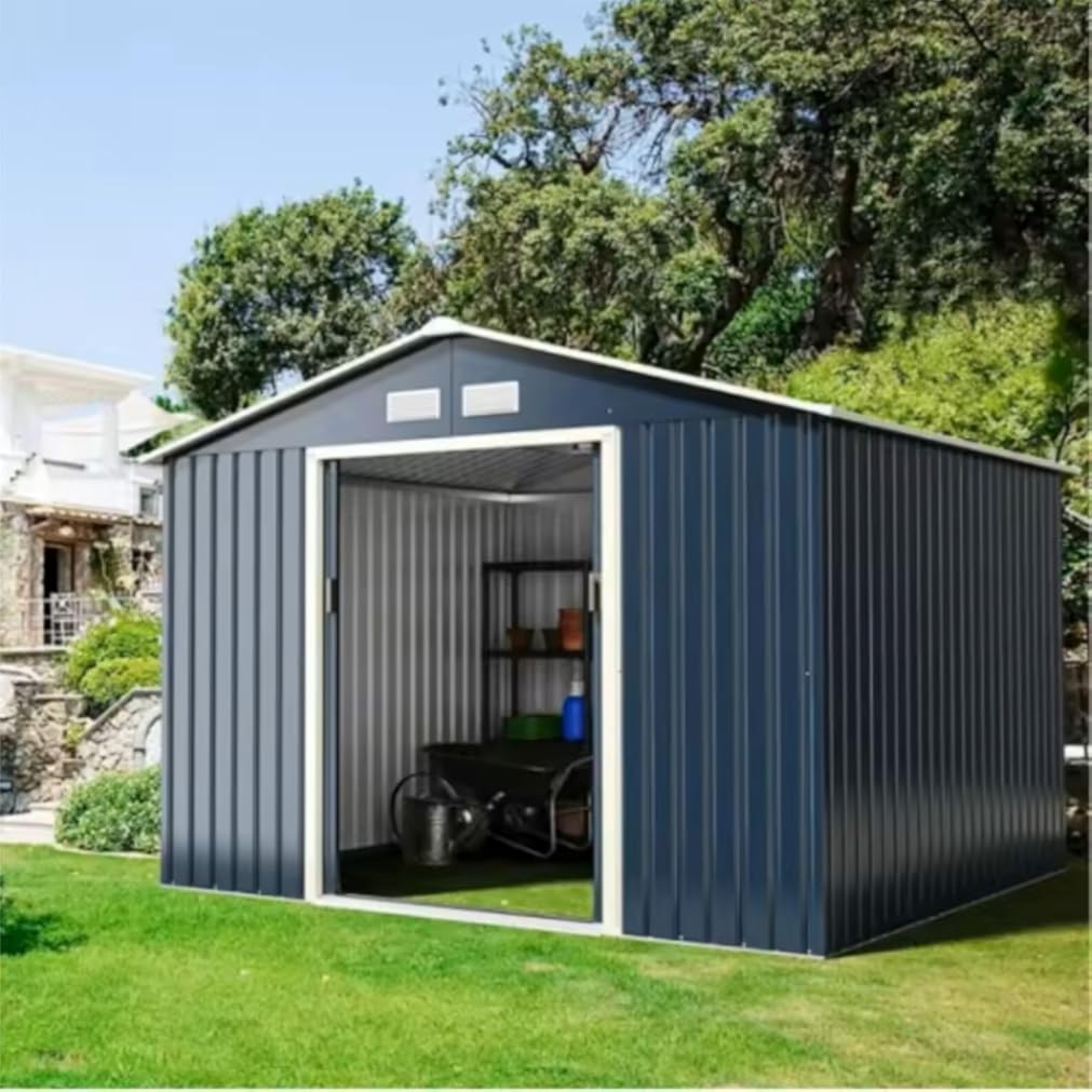 10 x 8FT Outdoor Storage Shed Waterproof, Weather Resistant Garden Tool Shed with Lockable Sliding Door and Air Vents, Shed Storage House, Metal Shed Outdoor Storage for Garden, Lawn, Backyard, Patio