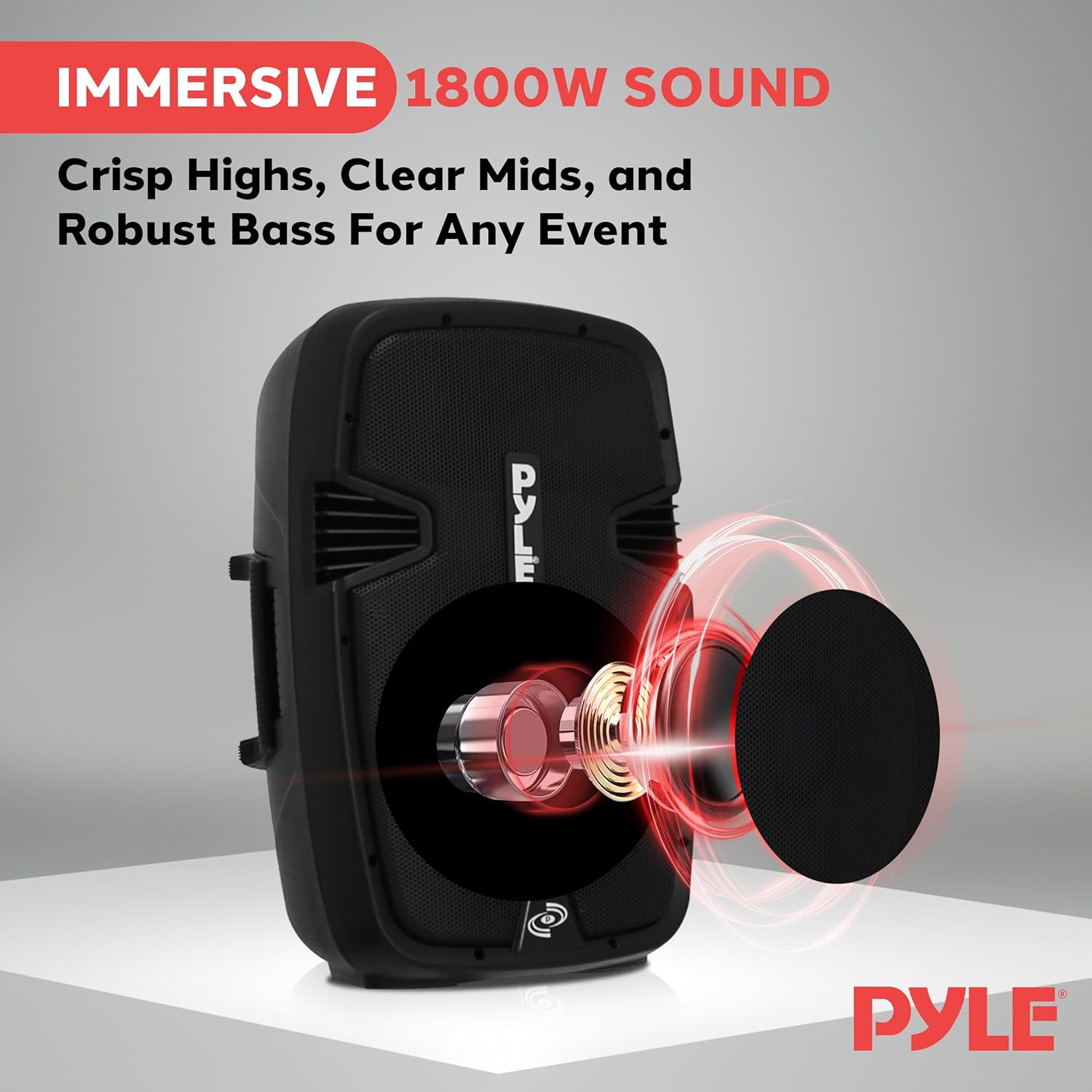 Pyle Wireless Portable PA System Kit - 1800W Peak, Bluetooth Compatible, Active + Passive Pair For Indoor / Outdoor Sound, Multiple Inputs-USB SD AUX XLR RCA, Comes With 2 Stands, Wired Mic, Remote