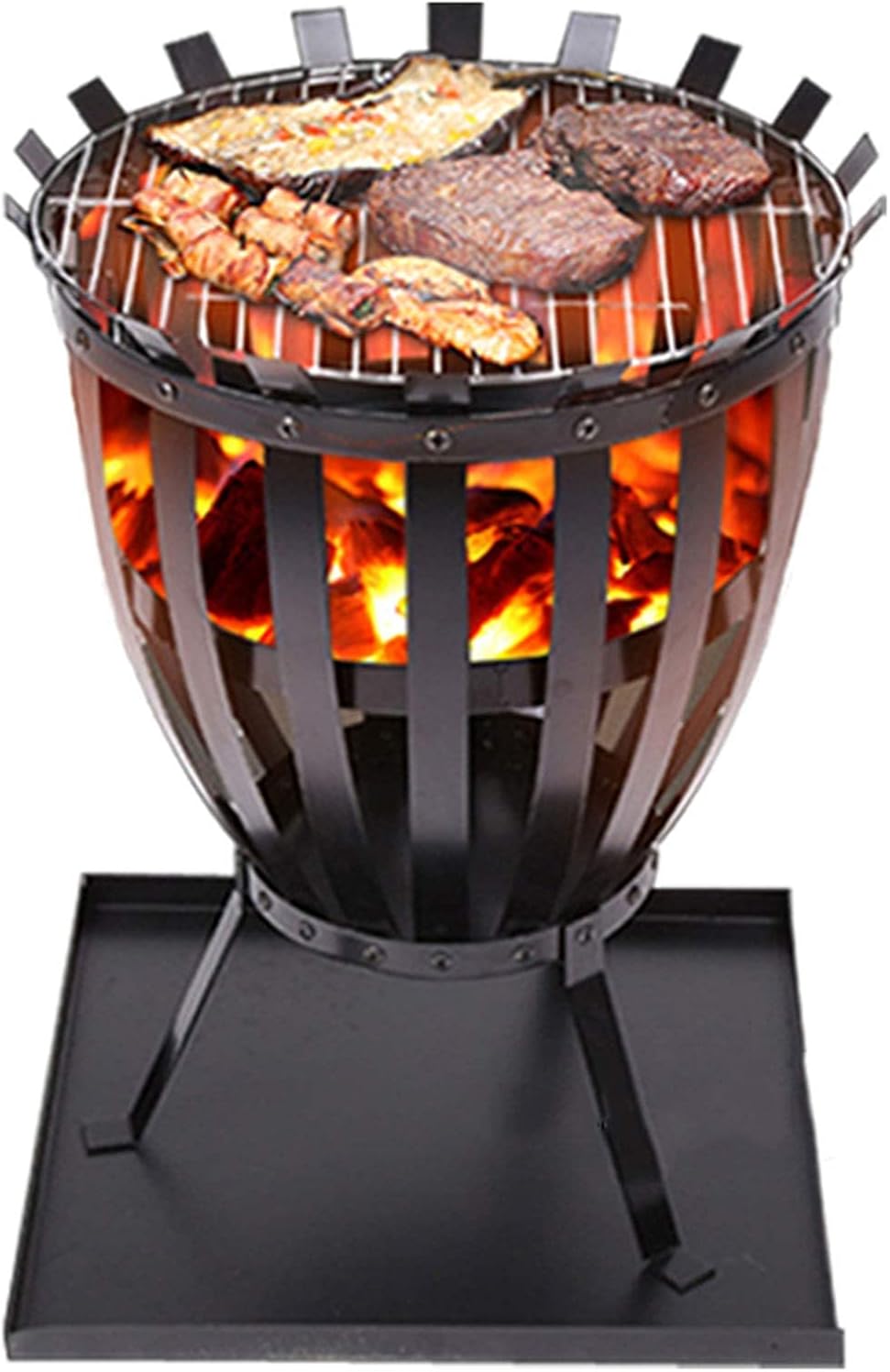 Small Firepit, Fire Pit Fire Basket, Fire Steel Brazier Outdoor Garden Patio Barbecue Heater Fire Burning Log Wood Burner Basket BBQ Grill Ash Tray Round