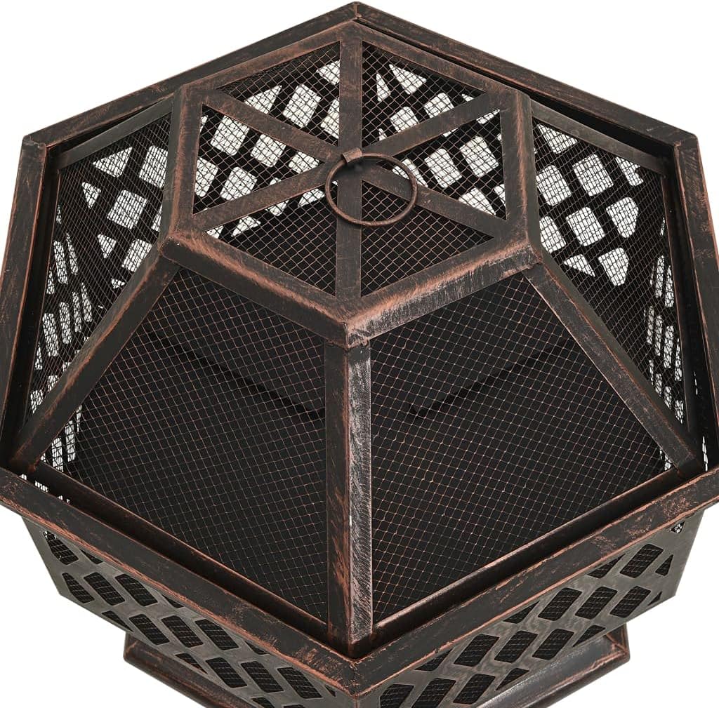 vidaXL XXL ic Fire Pit with Poker, Steel Construction, Mesh Safety Cover Included for Outdoor Patio - Black, 24.4