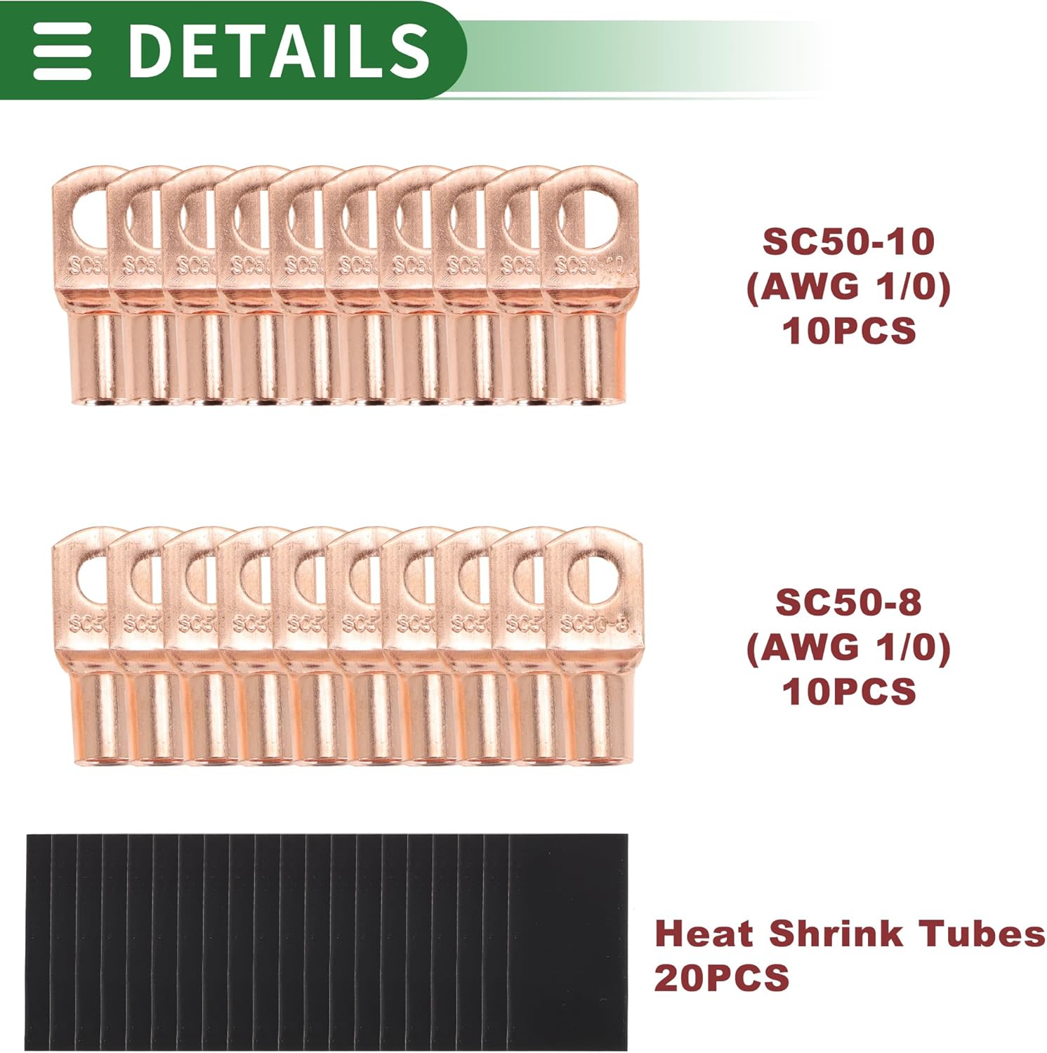 Motoforti 1/0 Gauge Ground Wire with Lugs& Heat Shrink Wrap Copper Clad Aluminum CCA - Car Amplifier Power & Ground Cable for Car Audio Speaker, 20 Feet Each-Black,Red