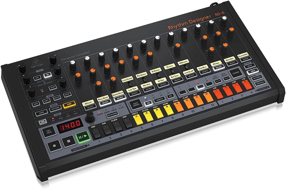 Behringer RHYTHM DESIGNER RD-8 Classic Analog Drum Machine with 16 Drum Sounds, 64 Step Sequencer, Wave Designer and Dual-Mode Filter