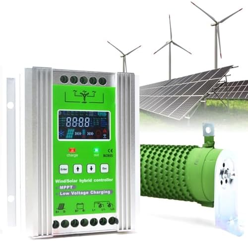 Hybrid Wind Solar MPPT Charge Controller, 12V/24V/48V Regulator for 1000W Wind & 1000W Solar, Boost Power for Turbine Generator Battery Charging