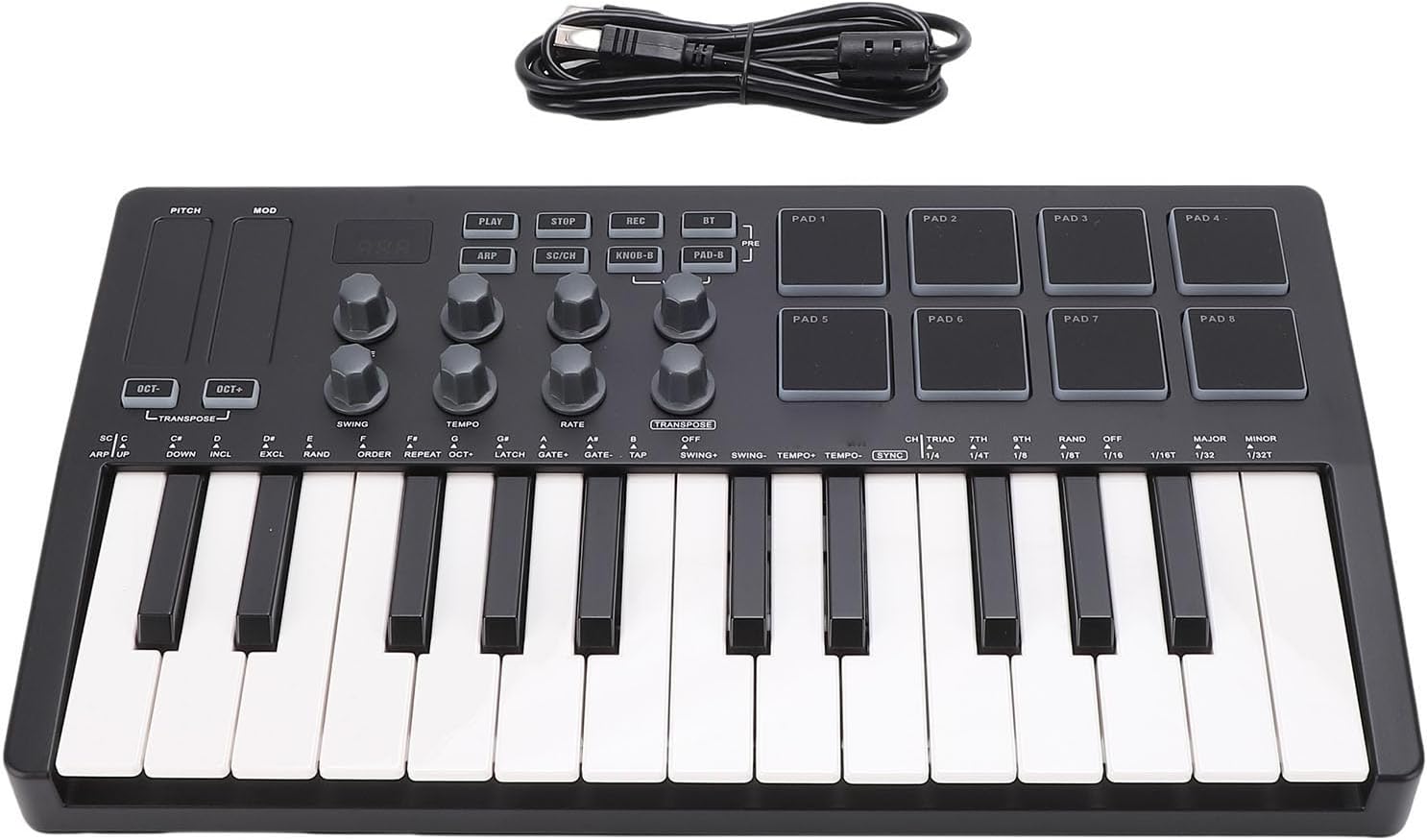 MIDI Keyboard, Portable 25 Keys Controller Keyboard with RGB Backlit Pads 8 Knobs for Music Production