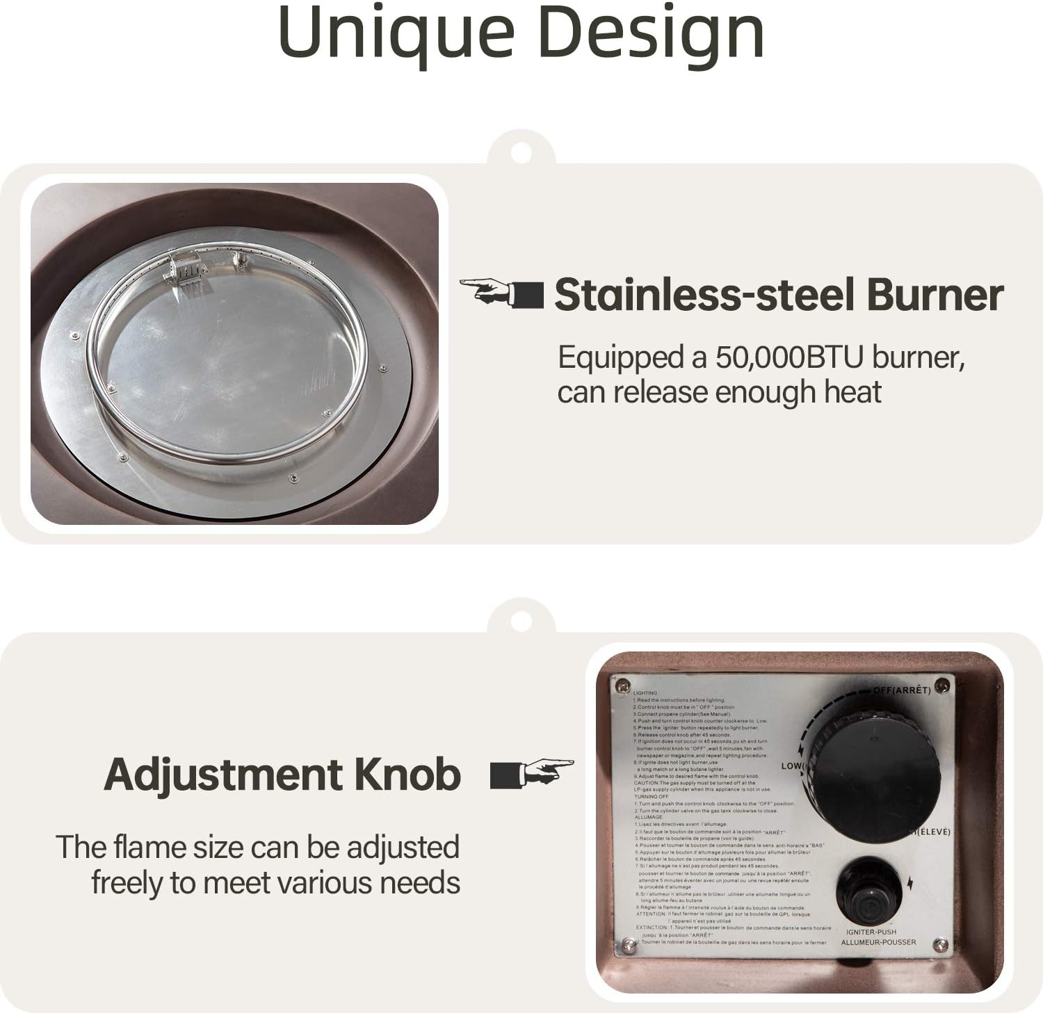 HOMPUS Outdoor Propane Fire Pit Table 42-inch 50,000 BTU Round Bronze Concrete Gas Fire Table w Tank Cover,Wind Guard,Lava Rocks,Rain Cover Smokeless FirePit for Outside Patio,Garden,Deck,Backyard