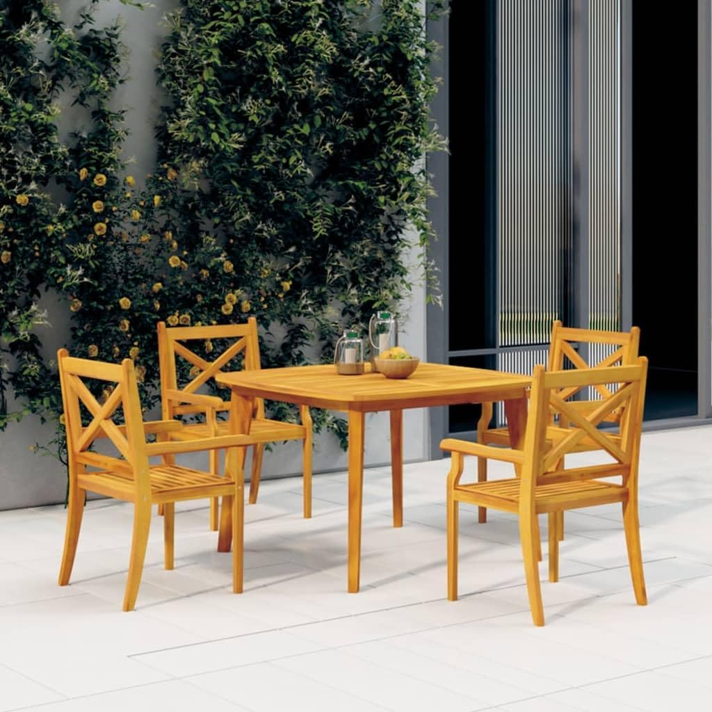 5 Piece Patio Dining Set Solid Wood Acacia,Acacia Wood Patio Dining Set with Solid Table and Slatted Chairs for Outdoor Gatherings Patio Furniture Sets, Outdoor Furniture Sets