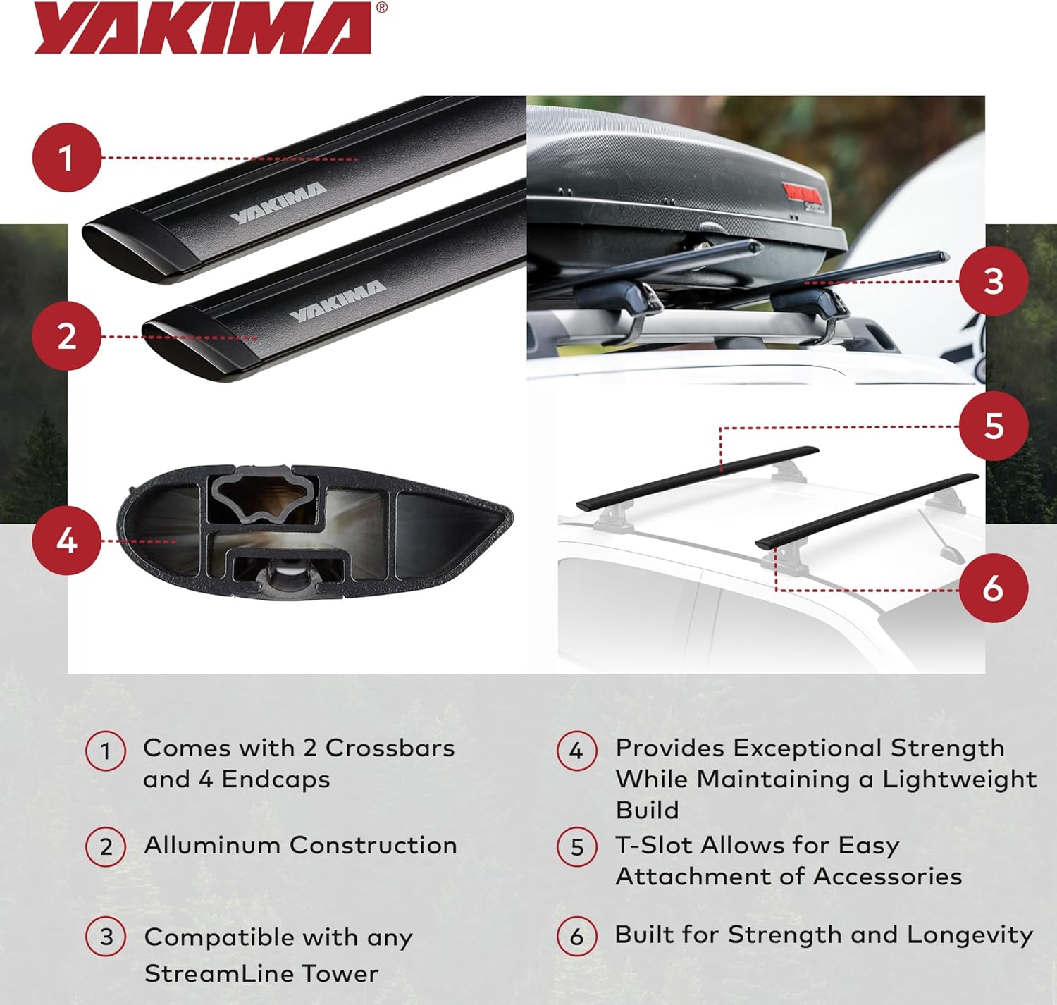 Yakima Set of 2 Roof Rack Crossbars, Rooftop Car, SUV, or Truck T-Slot Bars Compatible with StreamLine Tower – Bars Only, 50 Inch, JetStream