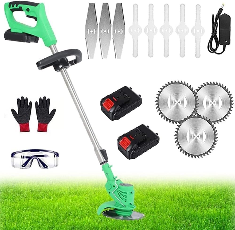 Cordless Electric Lawn Mower with 3 Saw Blades and 2 Batteries 24V 2.0Ah Electric Weed Eater Height Adjustable Teles Lawn Mower Kit Lawn Mower Lawn Mower Tool we in Stock