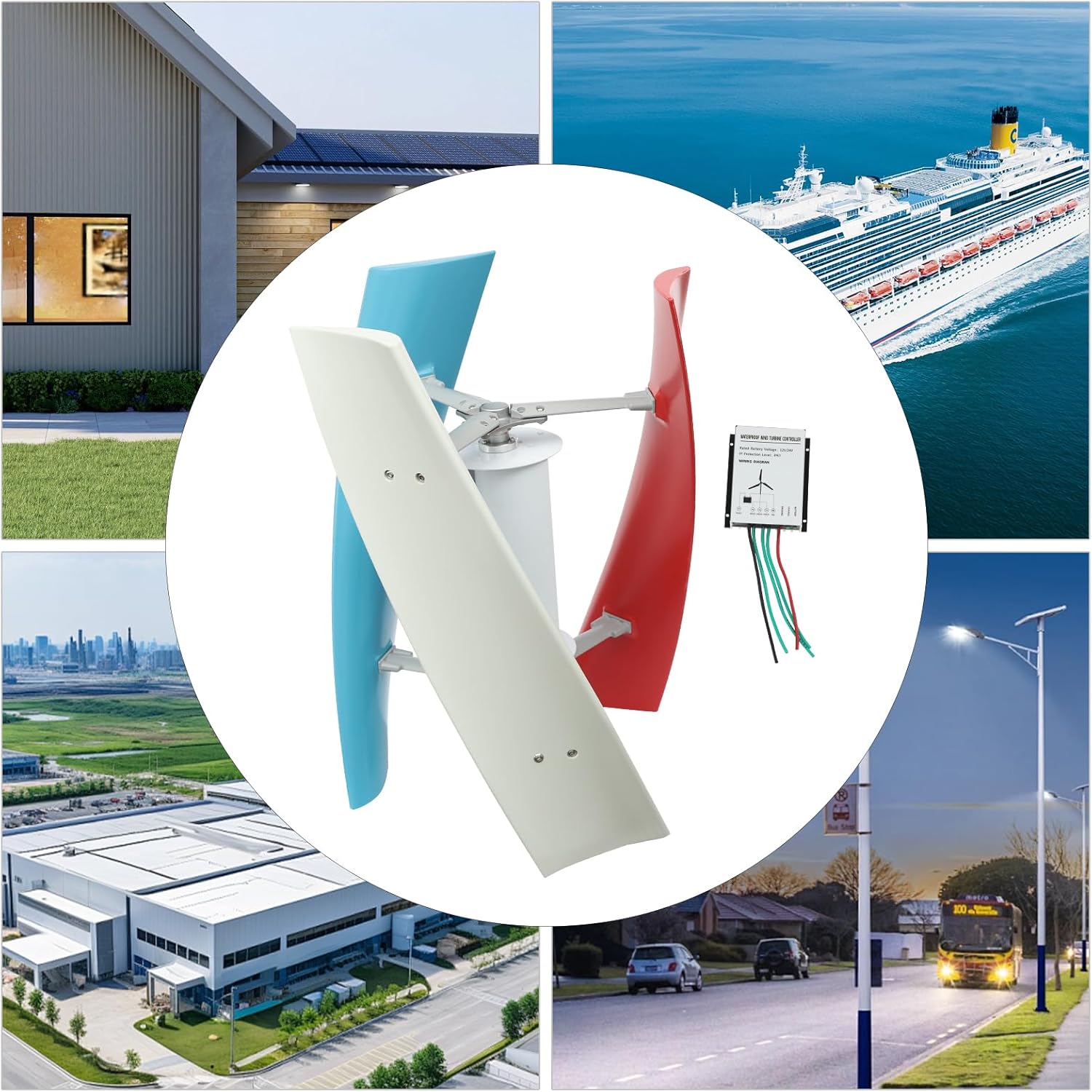 Wind Turbine, 100W 24V Vertical Axis Wind Turbine Generator with Controller & Auxiliary Wind Wheel, Wind Turbine Power Generation Kit for Marine RV Home Industrial Energy Supply