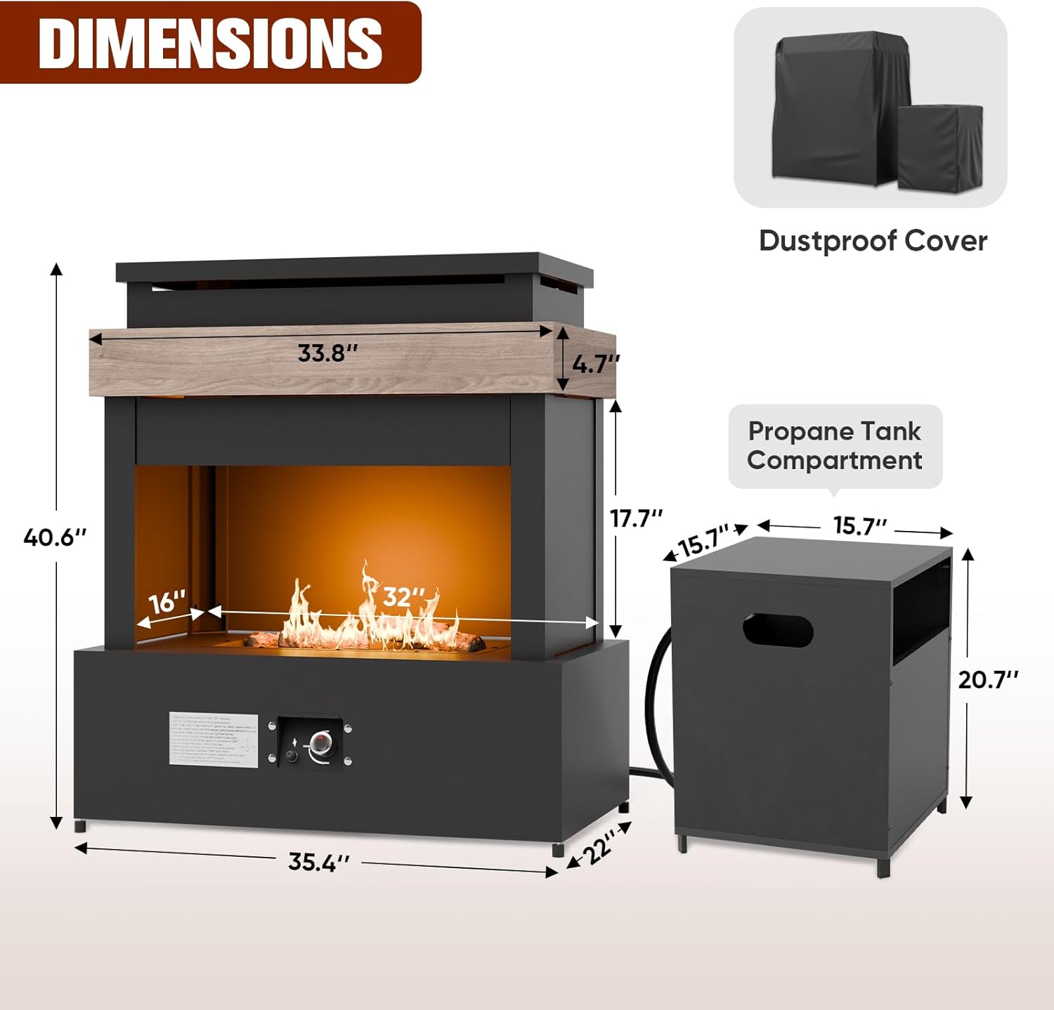 EAGLE PEAK Outdoor Propane Fireplace 50,000 BTU Gas Fireplace with Storage & Adjustable Flame, Patio Heater for Decks Backyards, Gray/Beige